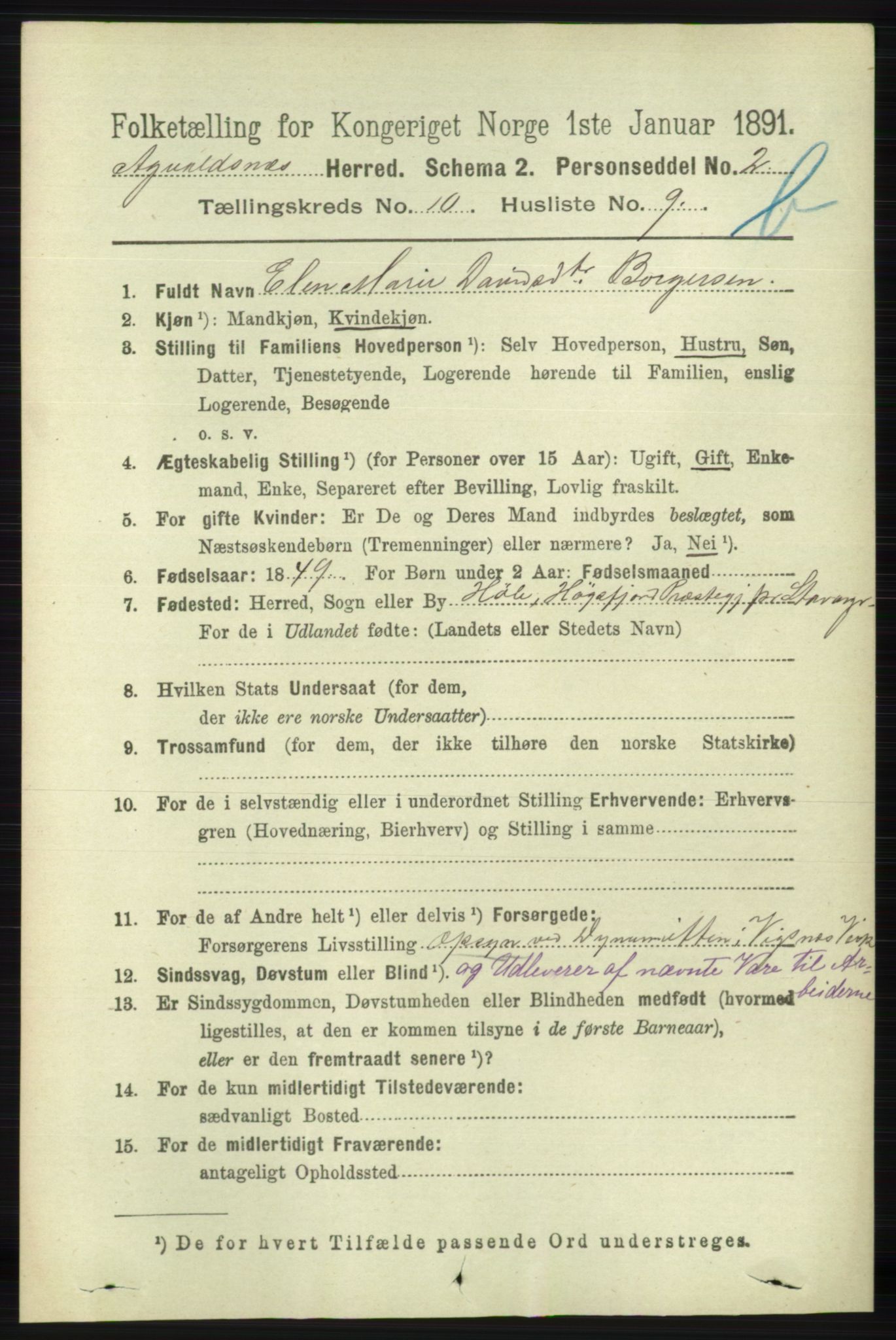 RA, 1891 census for 1147 Avaldsnes, 1891, p. 5916