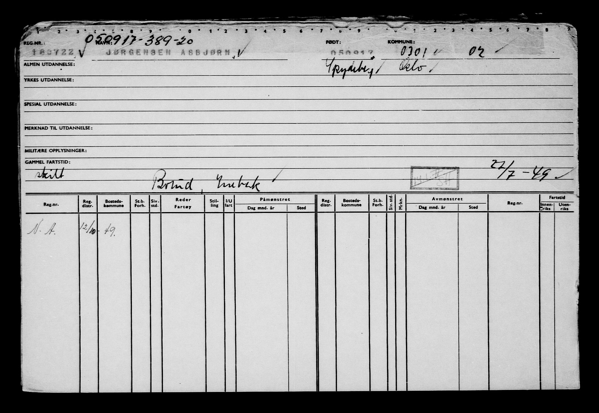 Direktoratet for sjømenn, AV/RA-S-3545/G/Gb/L0151: Hovedkort, 1917, p. 455