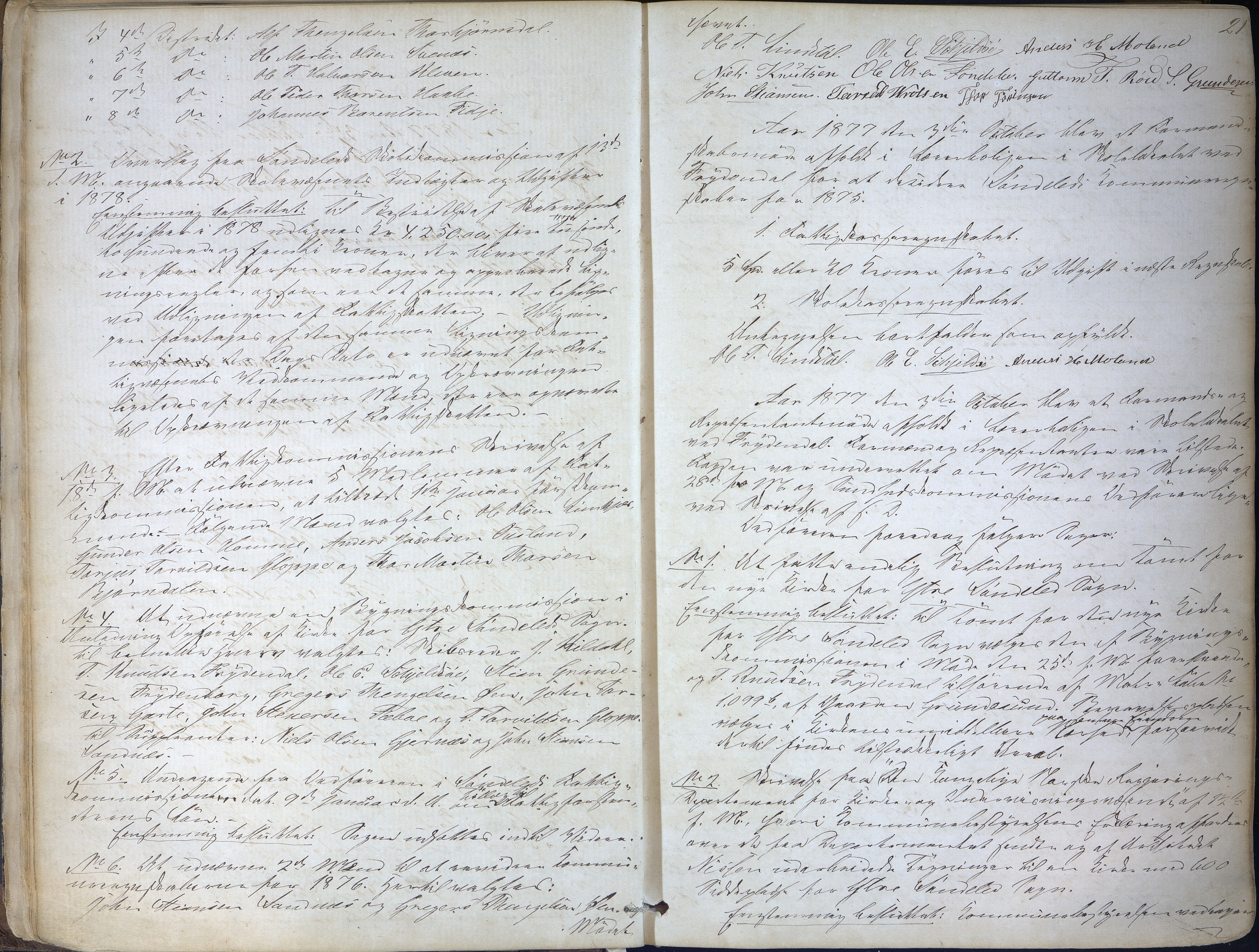 Søndeled kommune, AAKS/KA0913-PK/1/01/L0002: Forhandlingsprotokoll, 1874-1896, p. 21