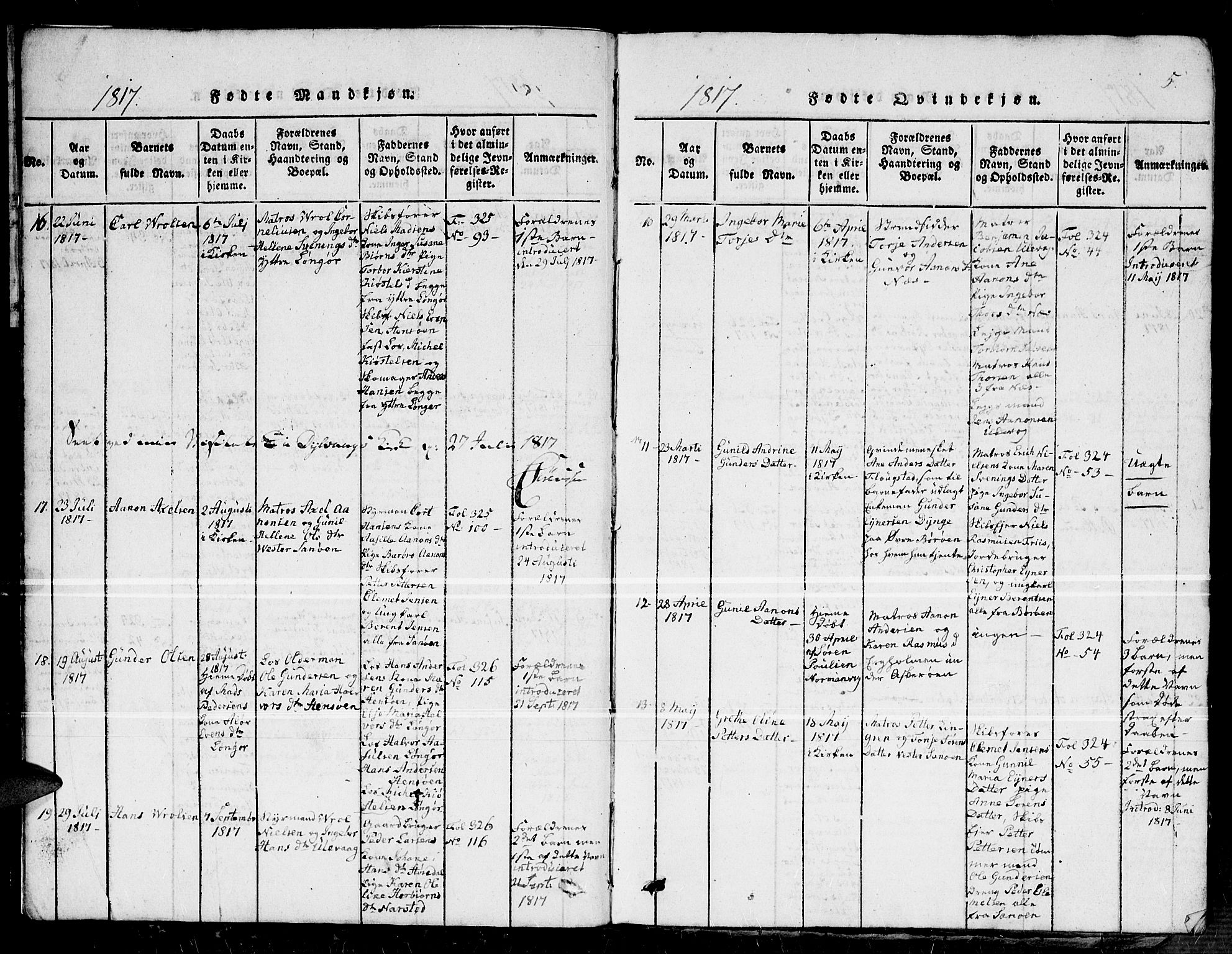 Dypvåg sokneprestkontor, SAK/1111-0007/F/Fb/Fba/L0009: Parish register (copy) no. B 9, 1816-1842, p. 5