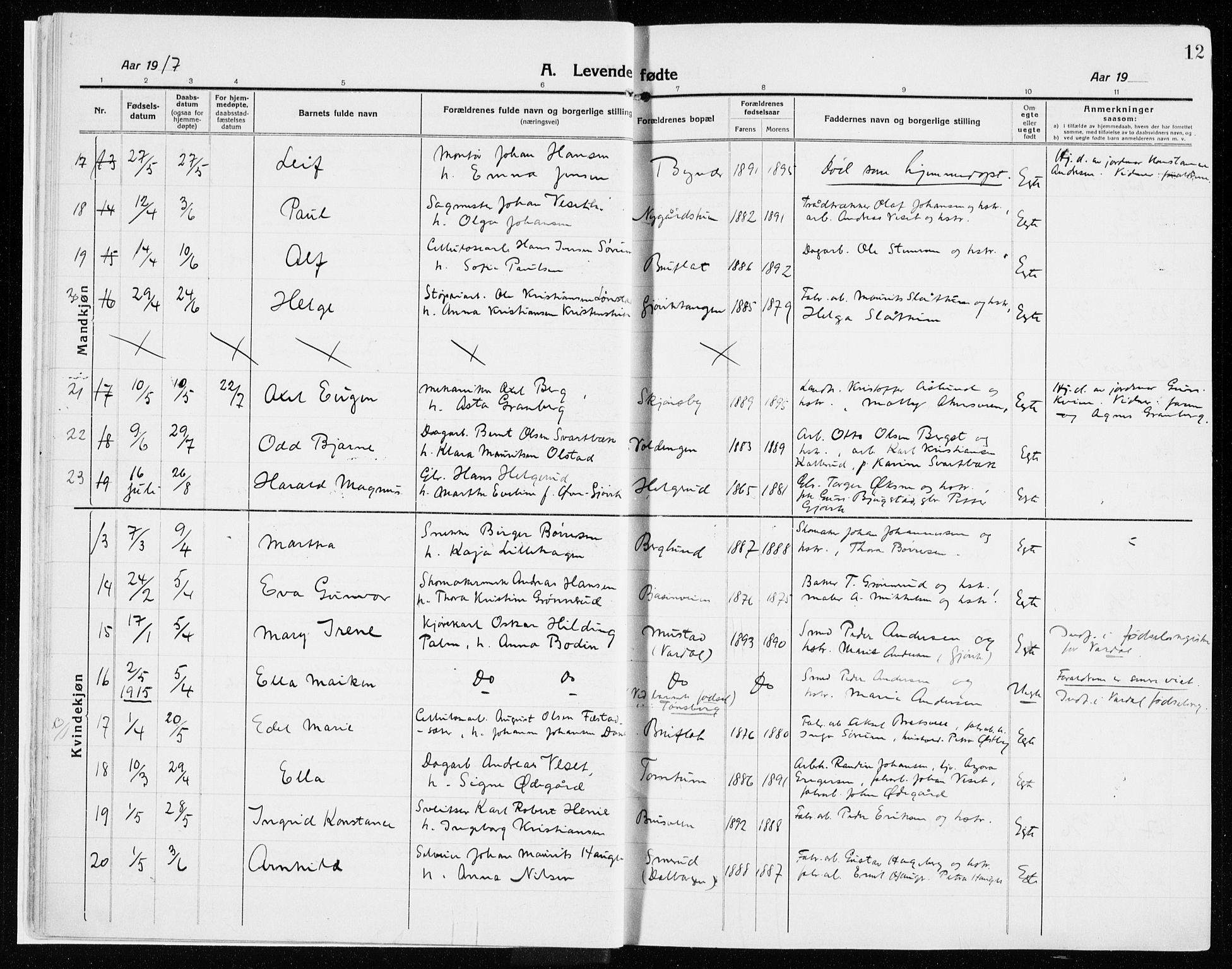 Vardal prestekontor, AV/SAH-PREST-100/H/Ha/Haa/L0017: Parish register (official) no. 17, 1915-1929, p. 12