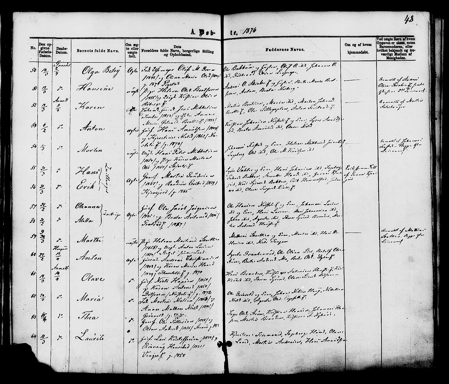 Nordre Land prestekontor, AV/SAH-PREST-124/H/Ha/Haa/L0002: Parish register (official) no. 2, 1872-1881, p. 48