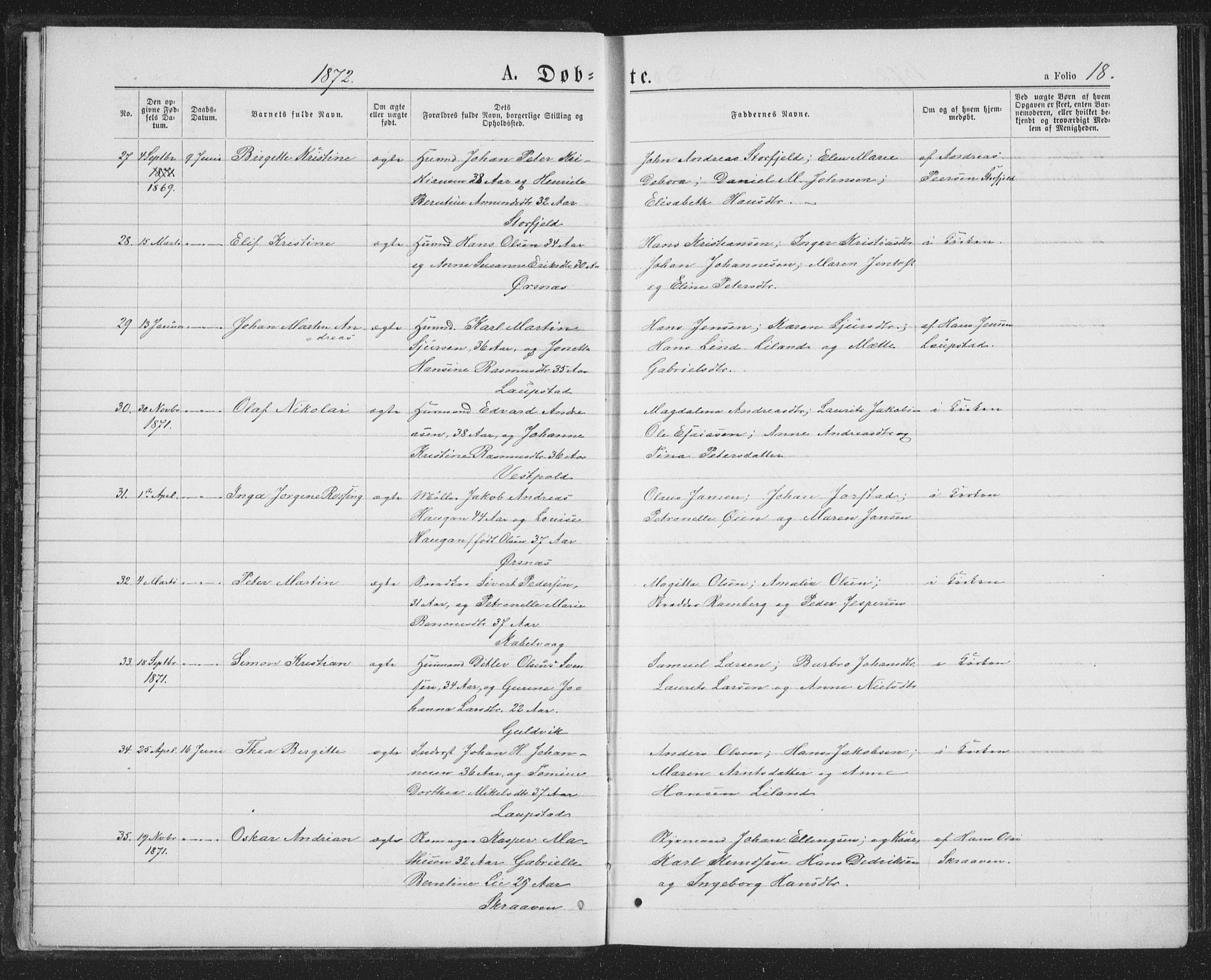 Ministerialprotokoller, klokkerbøker og fødselsregistre - Nordland, SAT/A-1459/874/L1074: Parish register (copy) no. 874C03, 1870-1876, p. 18
