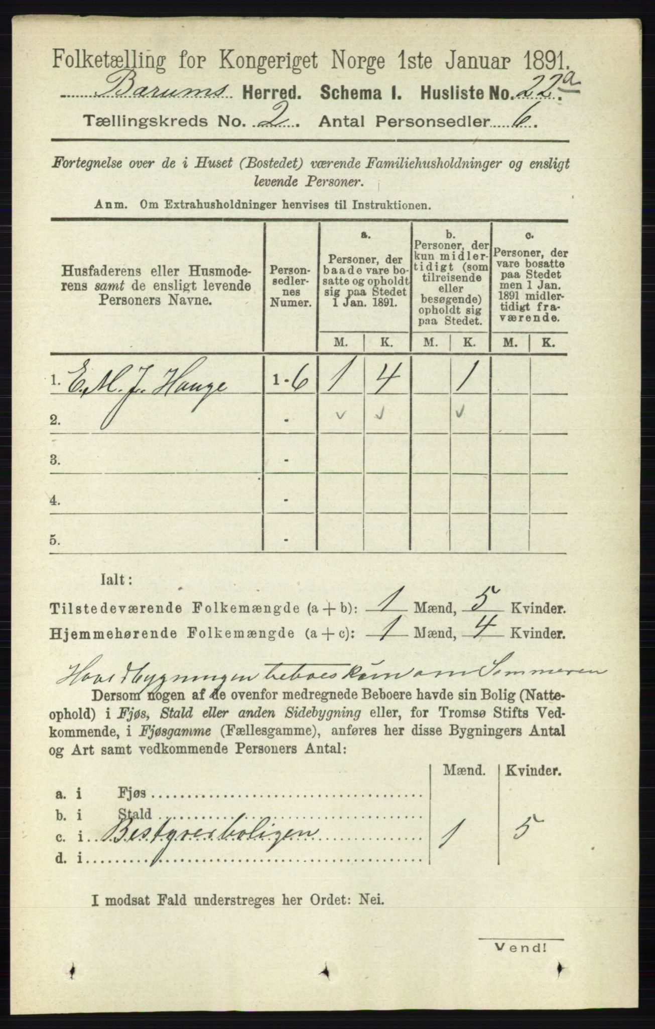 RA, 1891 census for 0219 Bærum, 1891, p. 972