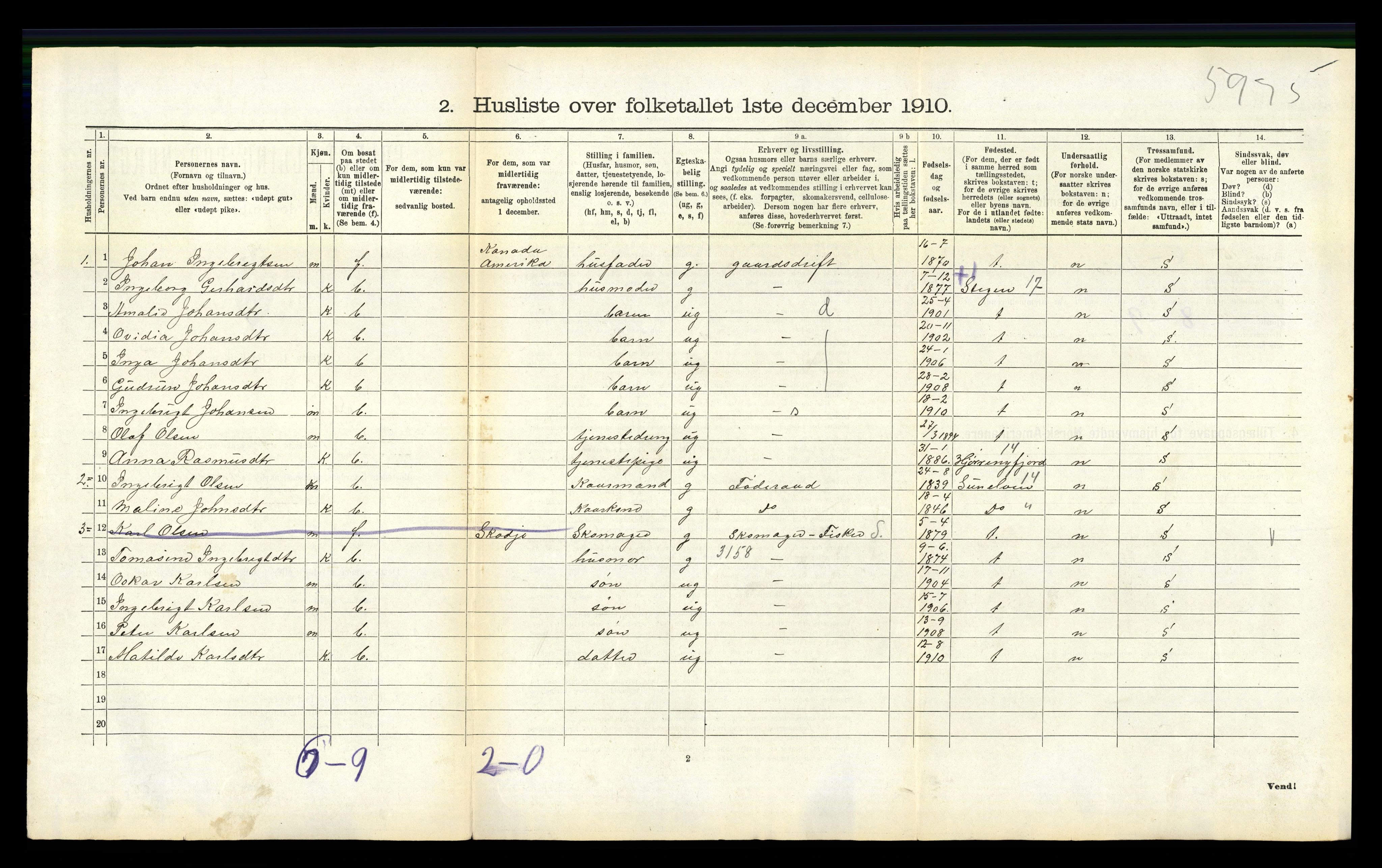 RA, 1910 census for Skodje, 1910, p. 388