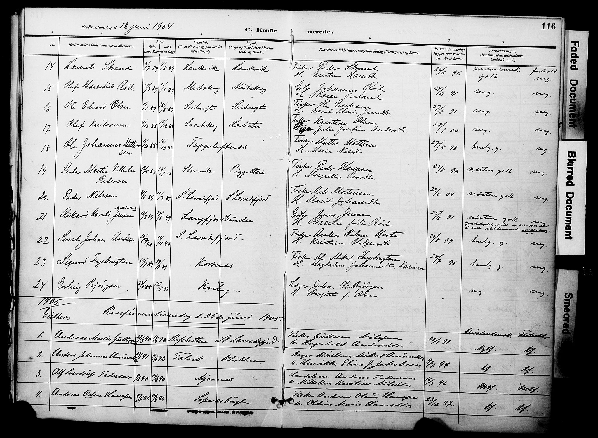 Talvik sokneprestkontor, SATØ/S-1337/H/Ha/L0014kirke: Parish register (official) no. 14, 1897-1905, p. 116