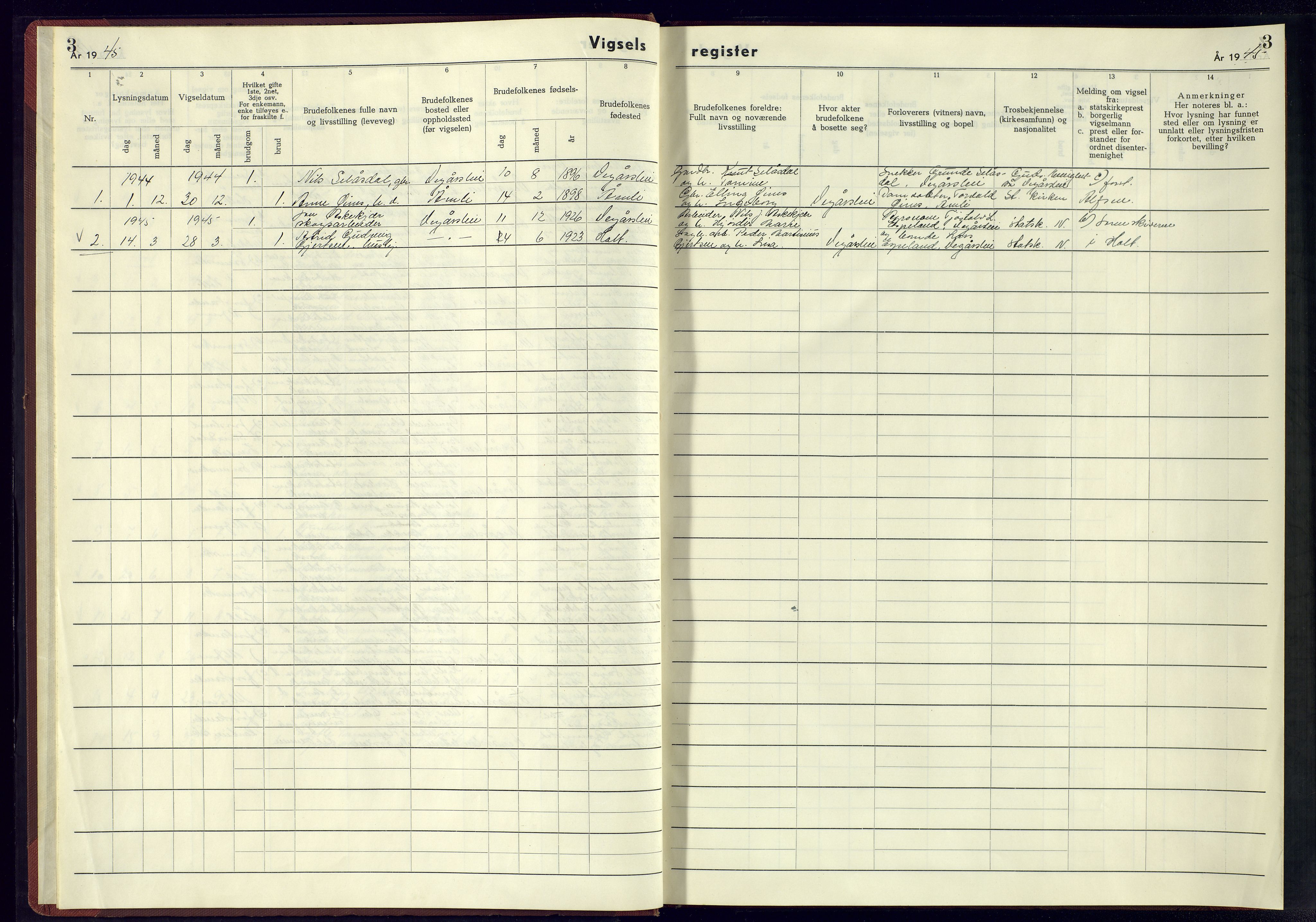 Gjerstad sokneprestkontor, AV/SAK-1111-0014/J/Je/L0004: Marriage register no. A-VI-6, 1942-1945, p. 3