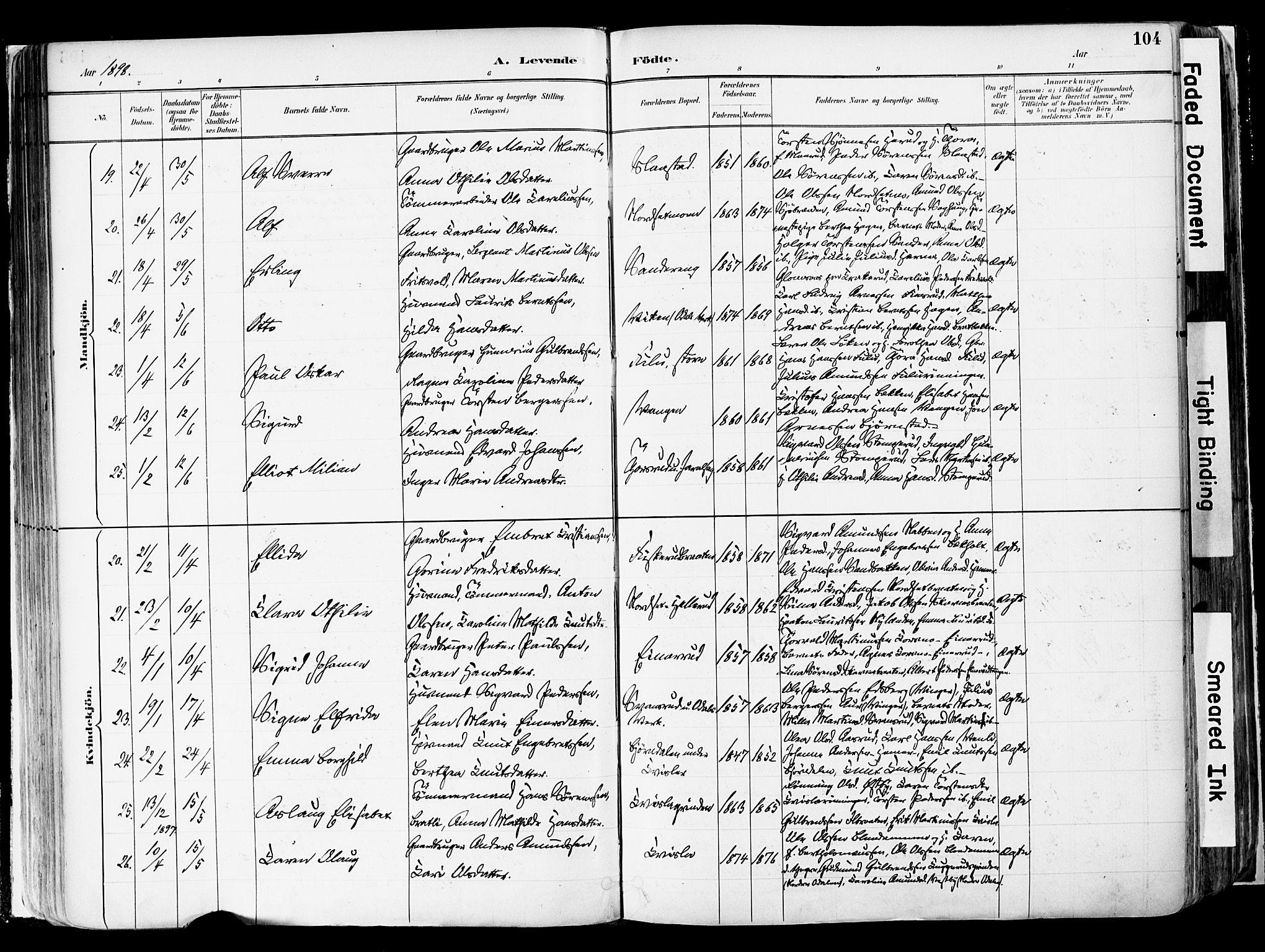 Sør-Odal prestekontor, SAH/PREST-030/H/Ha/Haa/L0006: Parish register (official) no. 6, 1886-1931, p. 104