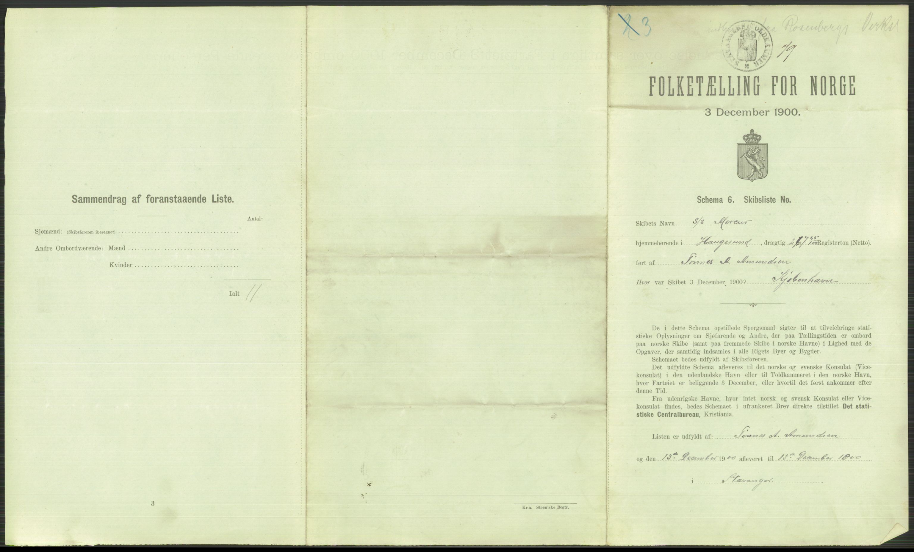 RA, 1900 Census - ship lists from ships in Norwegian harbours, harbours abroad and at sea, 1900, p. 3617