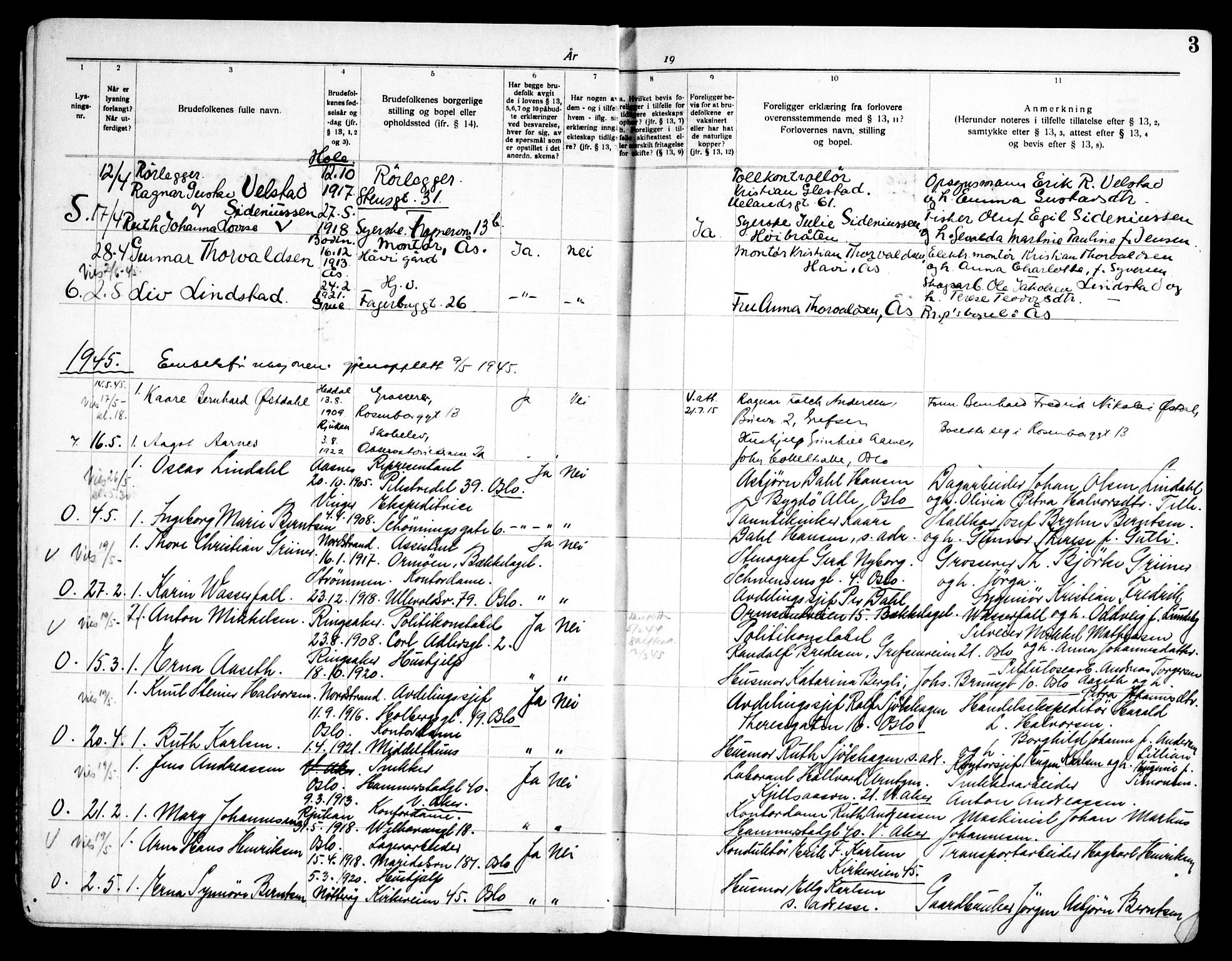 Fagerborg prestekontor Kirkebøker, AV/SAO-A-10844/H/Ha/L0006: Banns register no. 6, 1944-1950, p. 3