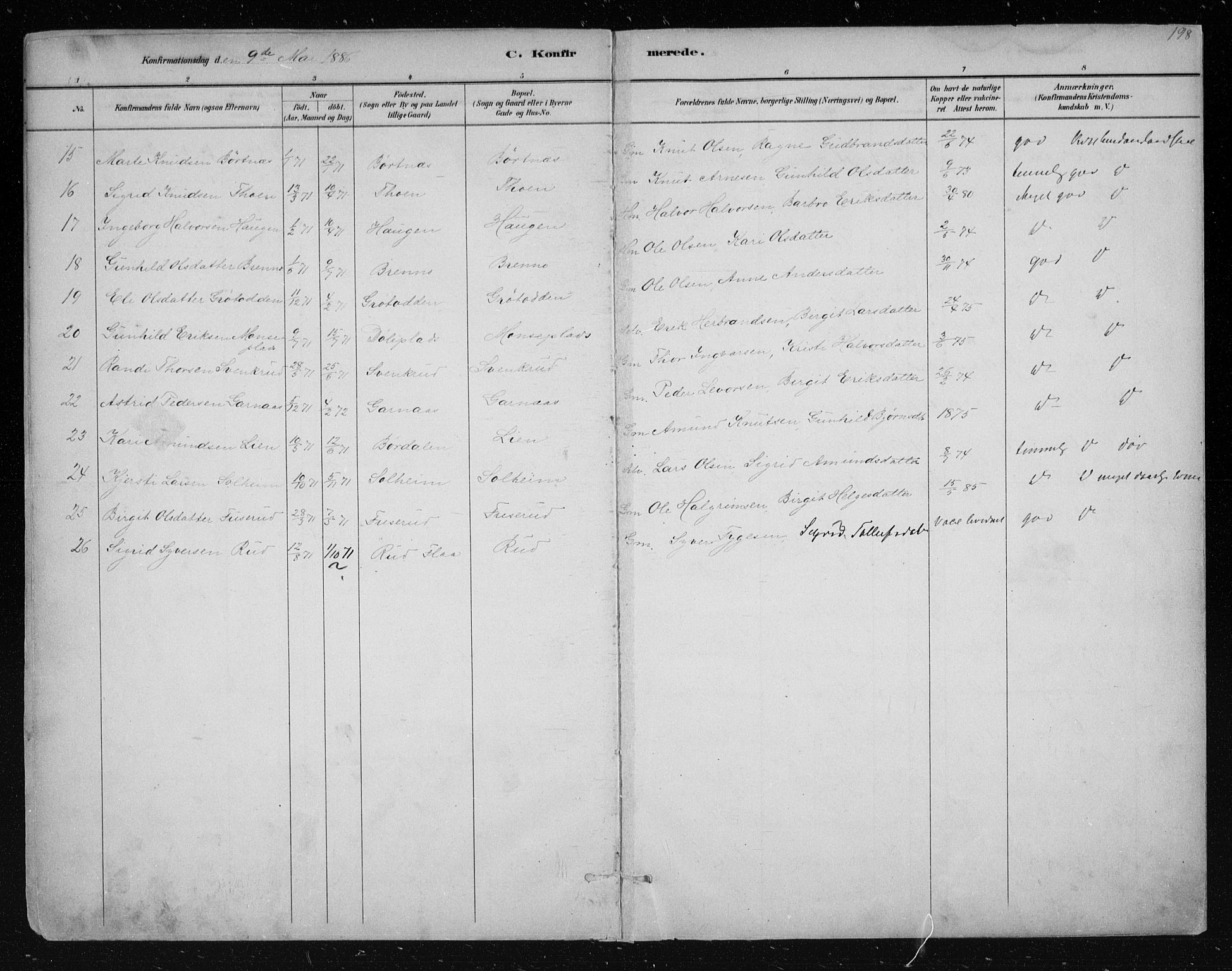 Nes kirkebøker, AV/SAKO-A-236/F/Fa/L0011: Parish register (official) no. 11, 1881-1912, p. 198