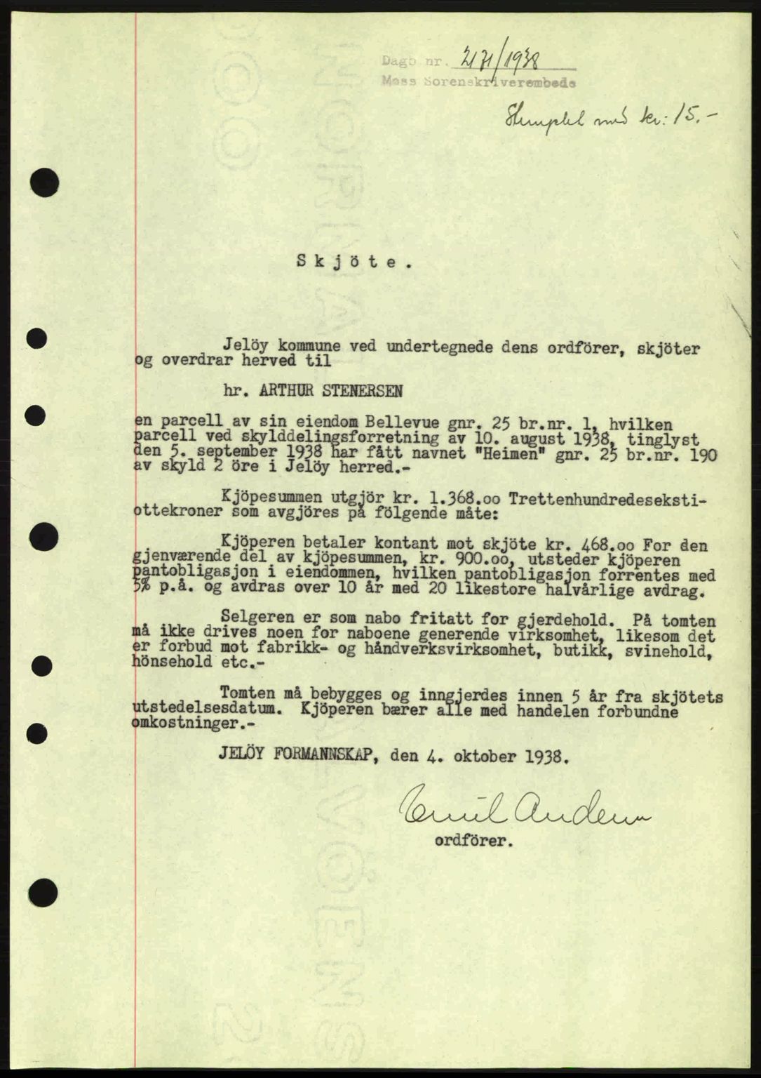 Moss sorenskriveri, SAO/A-10168: Mortgage book no. A5, 1938-1939, Diary no: : 2171/1938