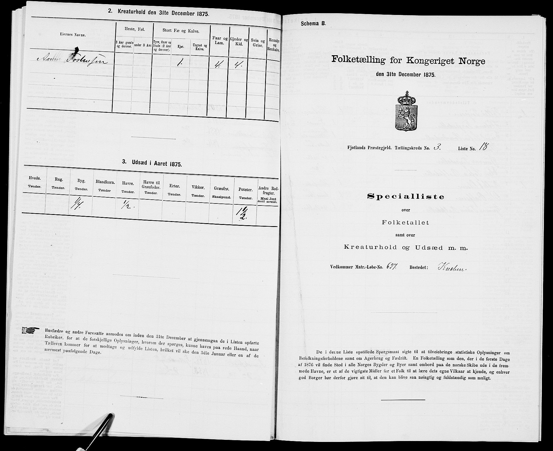 SAK, 1875 census for 1036P Fjotland, 1875, p. 195