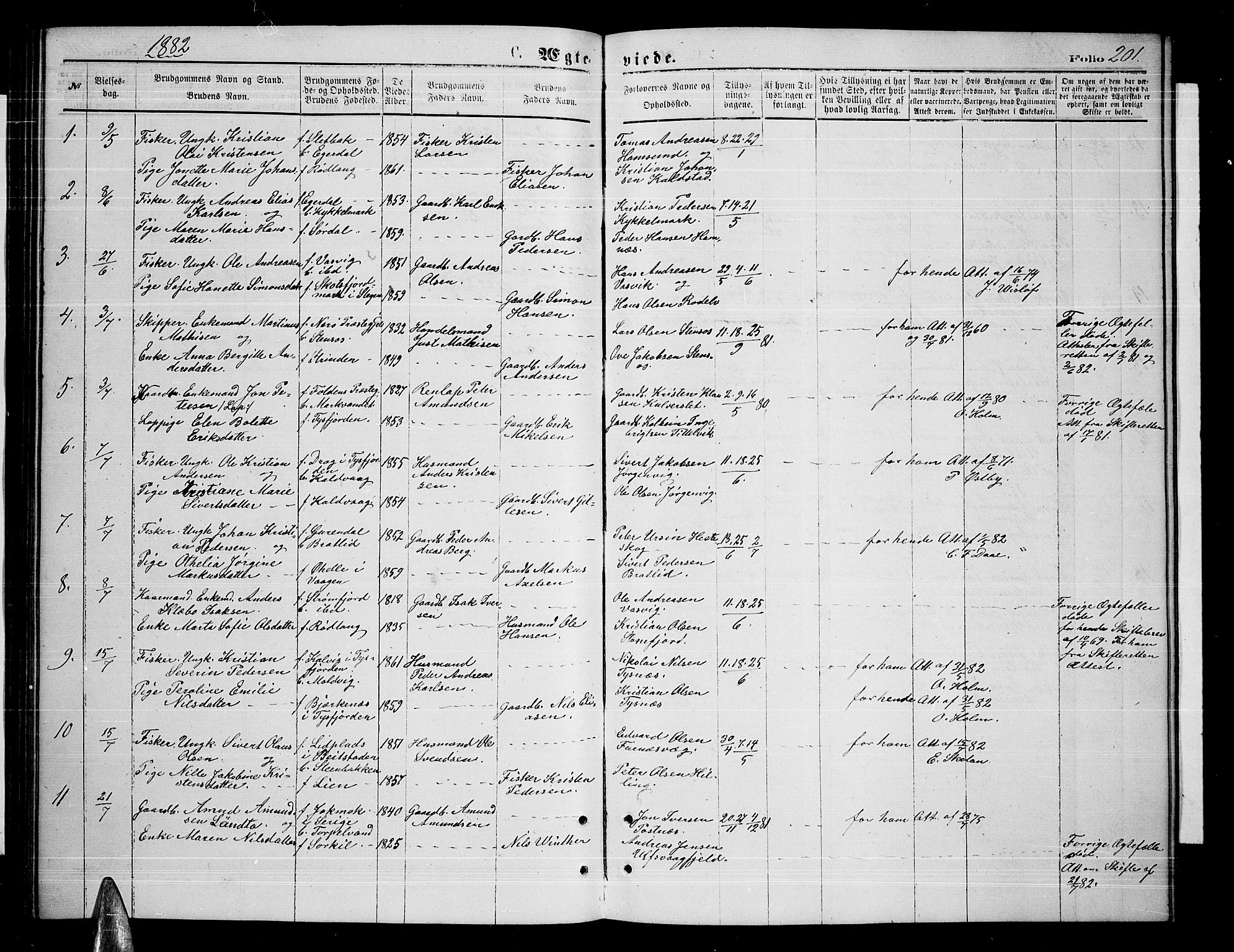 Ministerialprotokoller, klokkerbøker og fødselsregistre - Nordland, AV/SAT-A-1459/859/L0858: Parish register (copy) no. 859C04, 1873-1886, p. 201