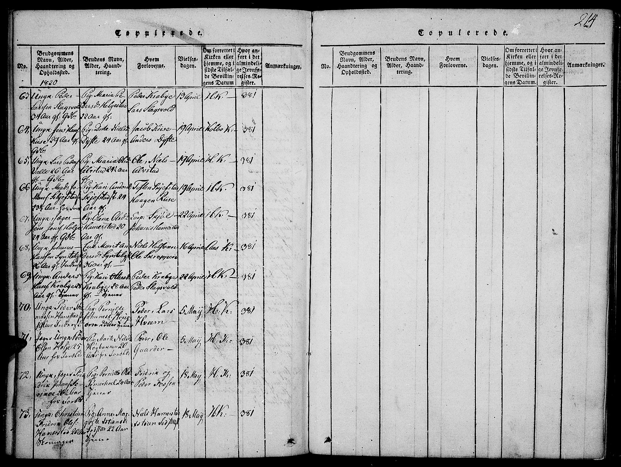 Toten prestekontor, SAH/PREST-102/H/Ha/Haa/L0009: Parish register (official) no. 9, 1814-1820, p. 214