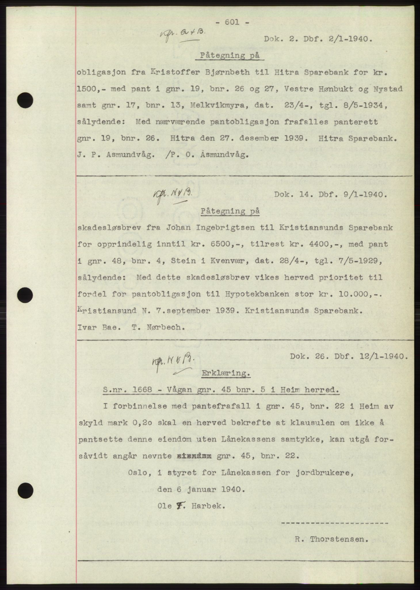 Hitra sorenskriveri, AV/SAT-A-0018/2/2C/2Ca: Mortgage book no. C1, 1936-1945, Diary no: : 2/1940