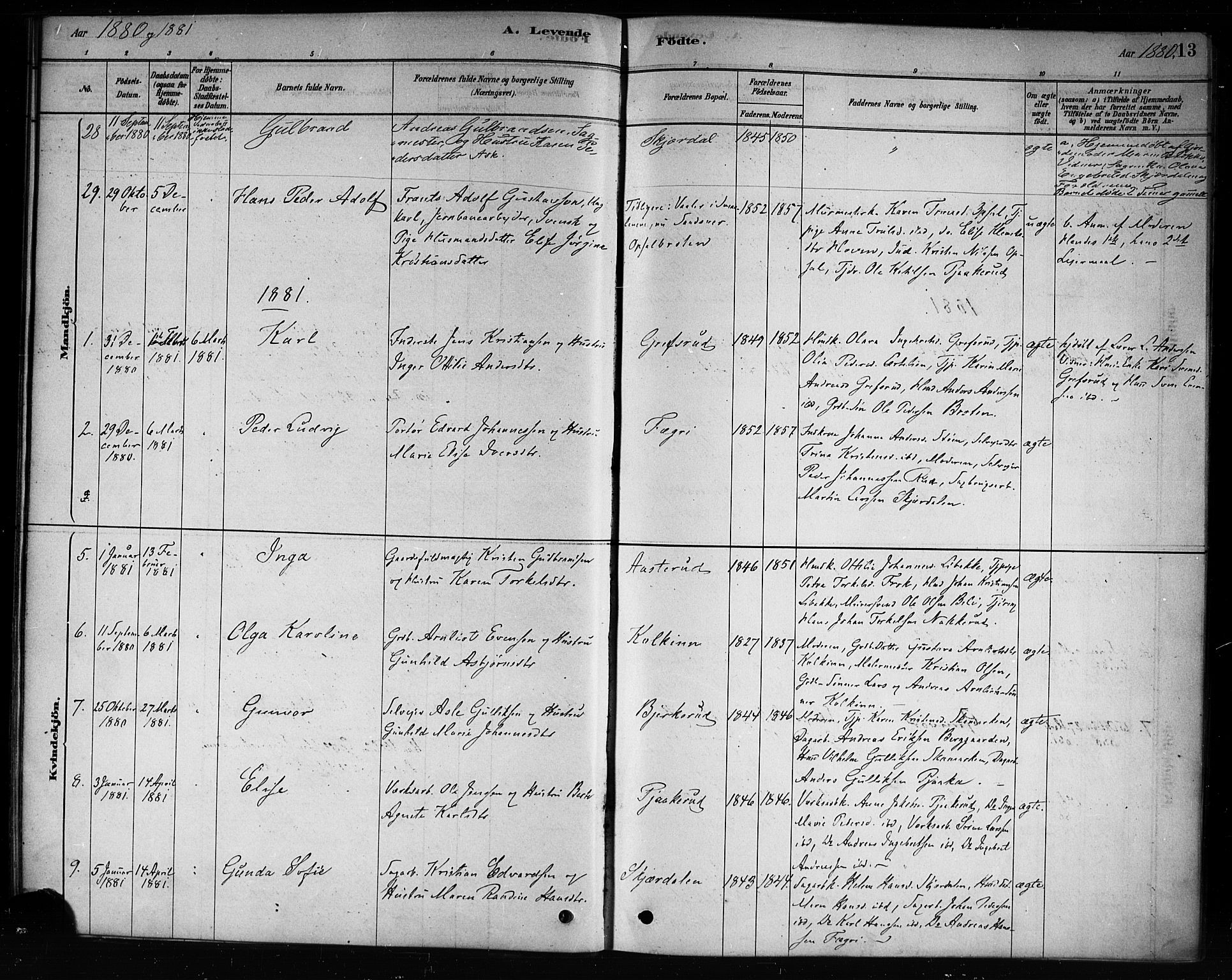 Hole kirkebøker, AV/SAKO-A-228/F/Fb/L0001: Parish register (official) no. II 1, 1878-1891, p. 13