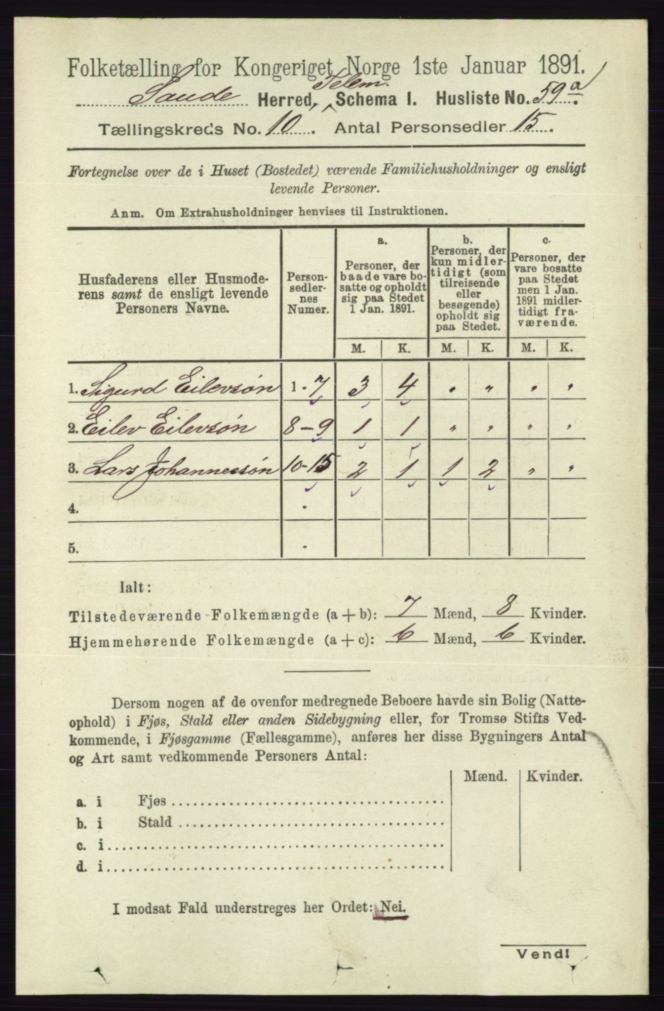 RA, 1891 census for 0822 Sauherad, 1891, p. 2992