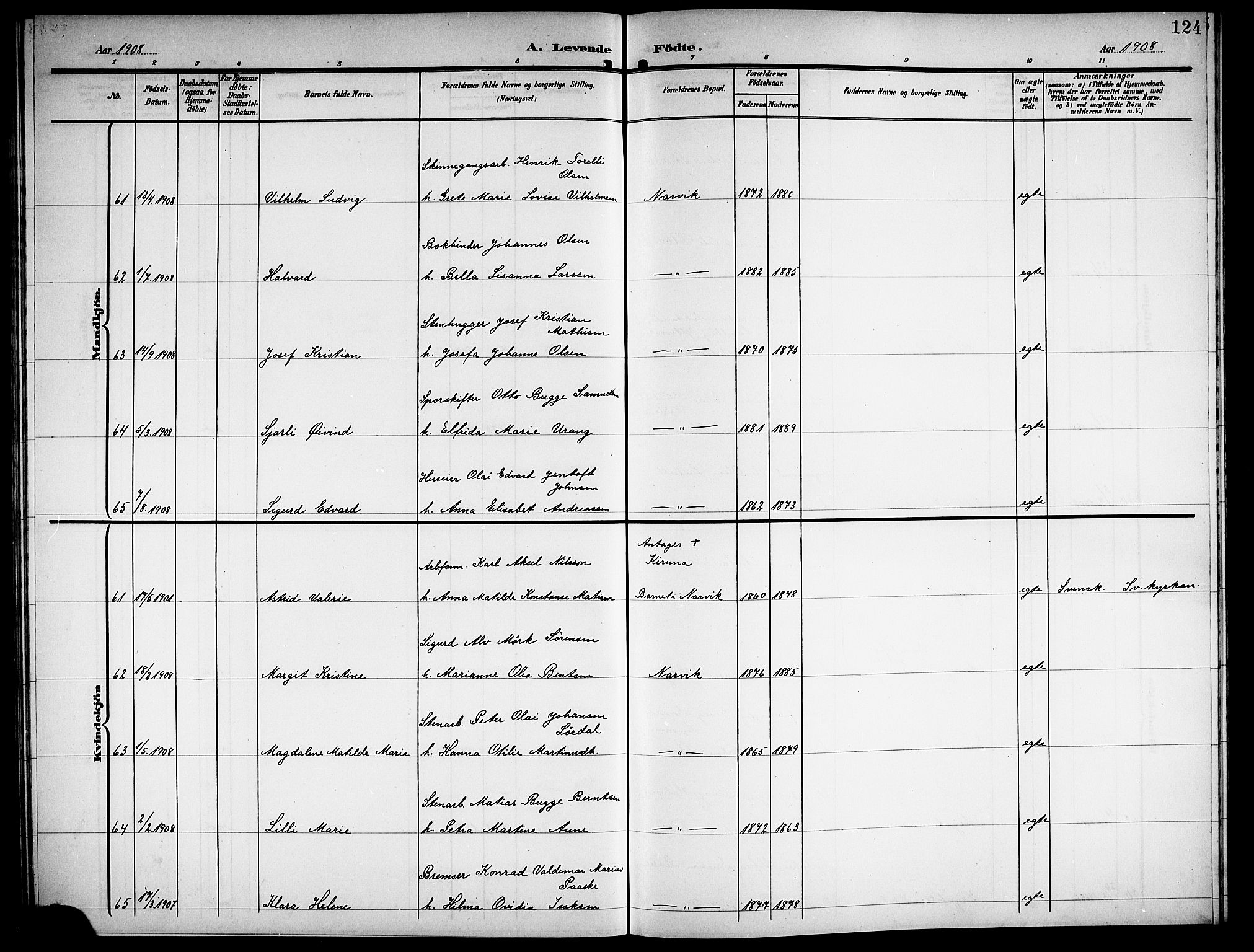 Ministerialprotokoller, klokkerbøker og fødselsregistre - Nordland, AV/SAT-A-1459/871/L1012: Parish register (copy) no. 871C01, 1902-1909, p. 124