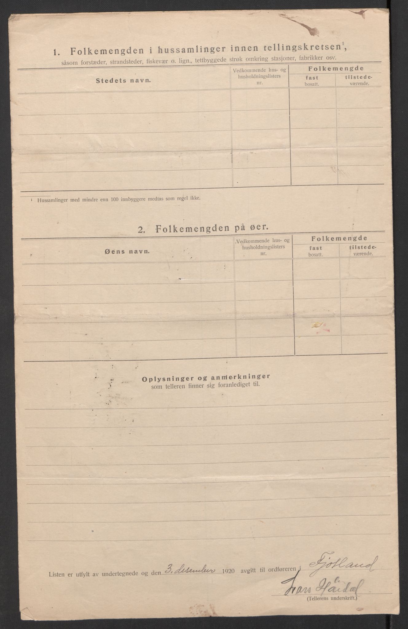 SAK, 1920 census for Fjotland, 1920, p. 33