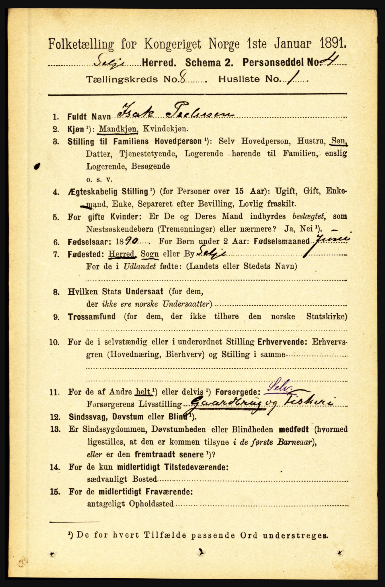 RA, 1891 census for 1441 Selje, 1891, p. 2373