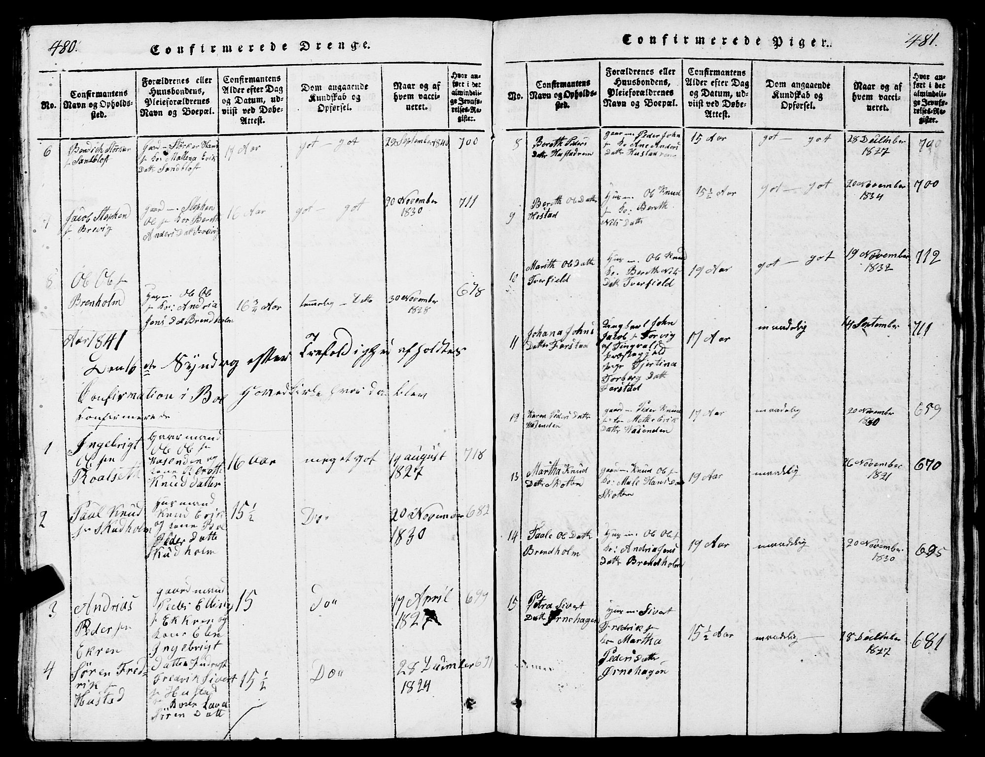 Ministerialprotokoller, klokkerbøker og fødselsregistre - Møre og Romsdal, SAT/A-1454/567/L0781: Parish register (copy) no. 567C01, 1818-1845, p. 480-481