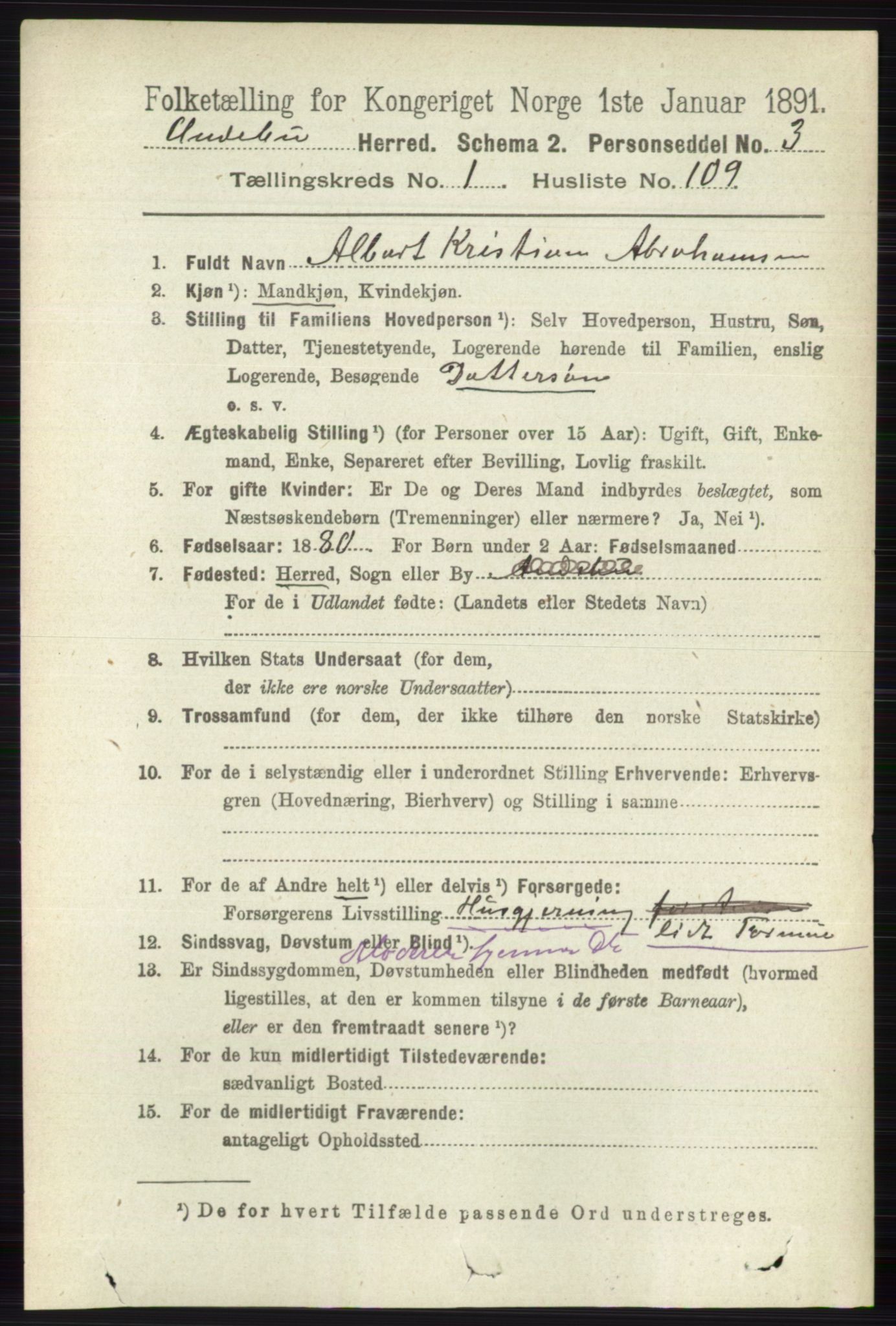 RA, 1891 census for 0719 Andebu, 1891, p. 776