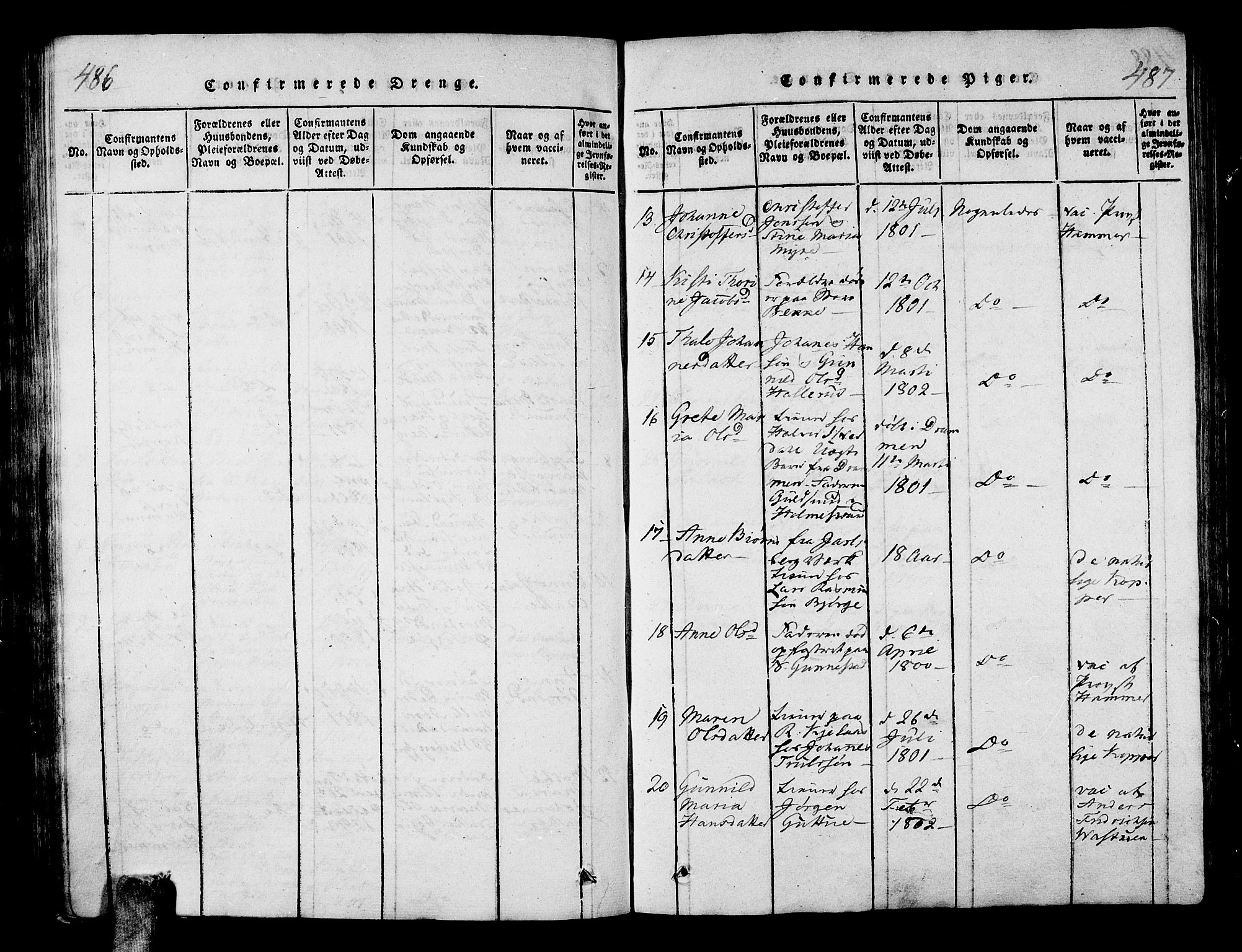 Sande Kirkebøker, AV/SAKO-A-53/G/Ga/L0001: Parish register (copy) no. 1, 1814-1847, p. 486-487