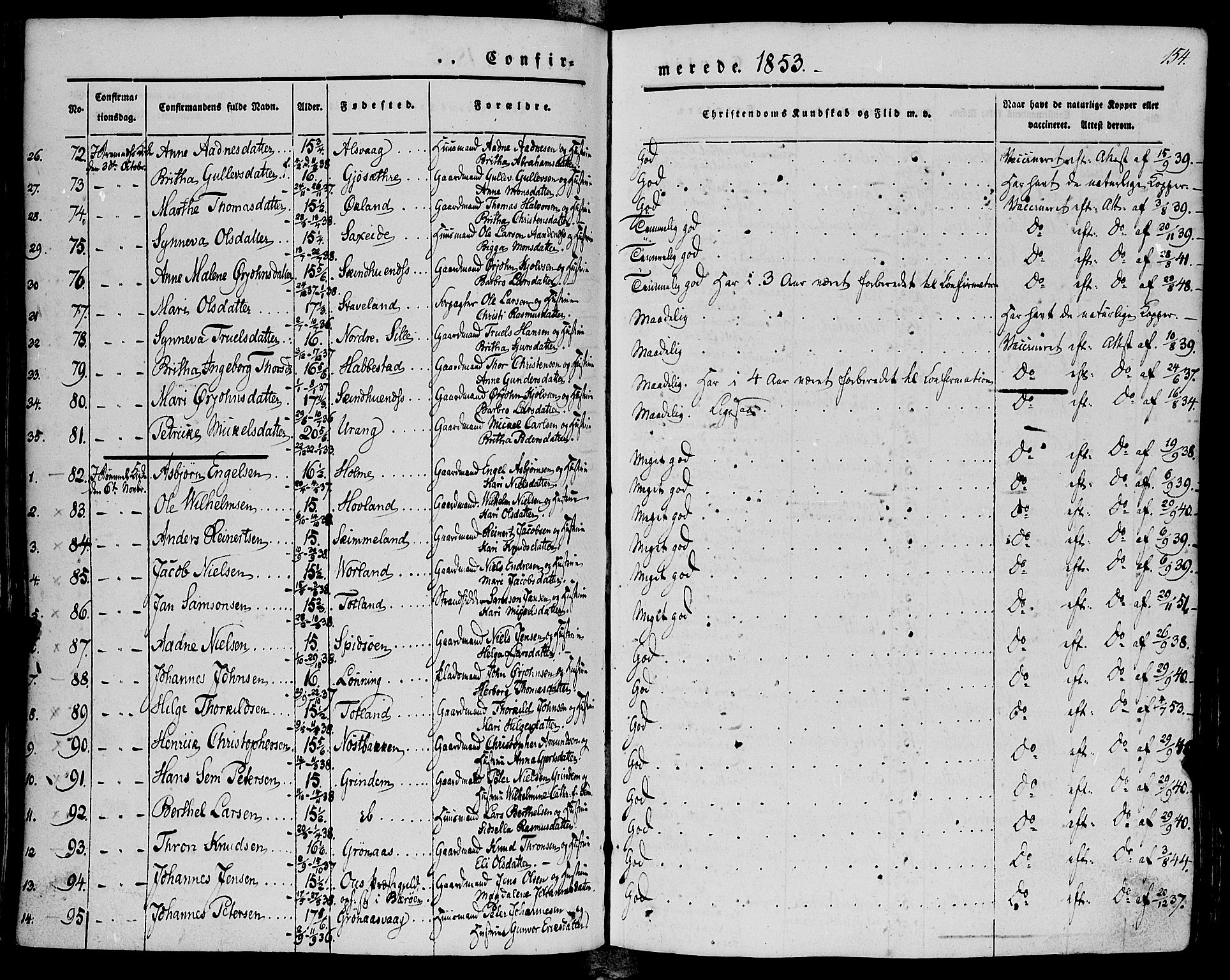 Finnås sokneprestembete, AV/SAB-A-99925/H/Ha/Haa/Haaa/L0007: Parish register (official) no. A 7, 1850-1862, p. 154