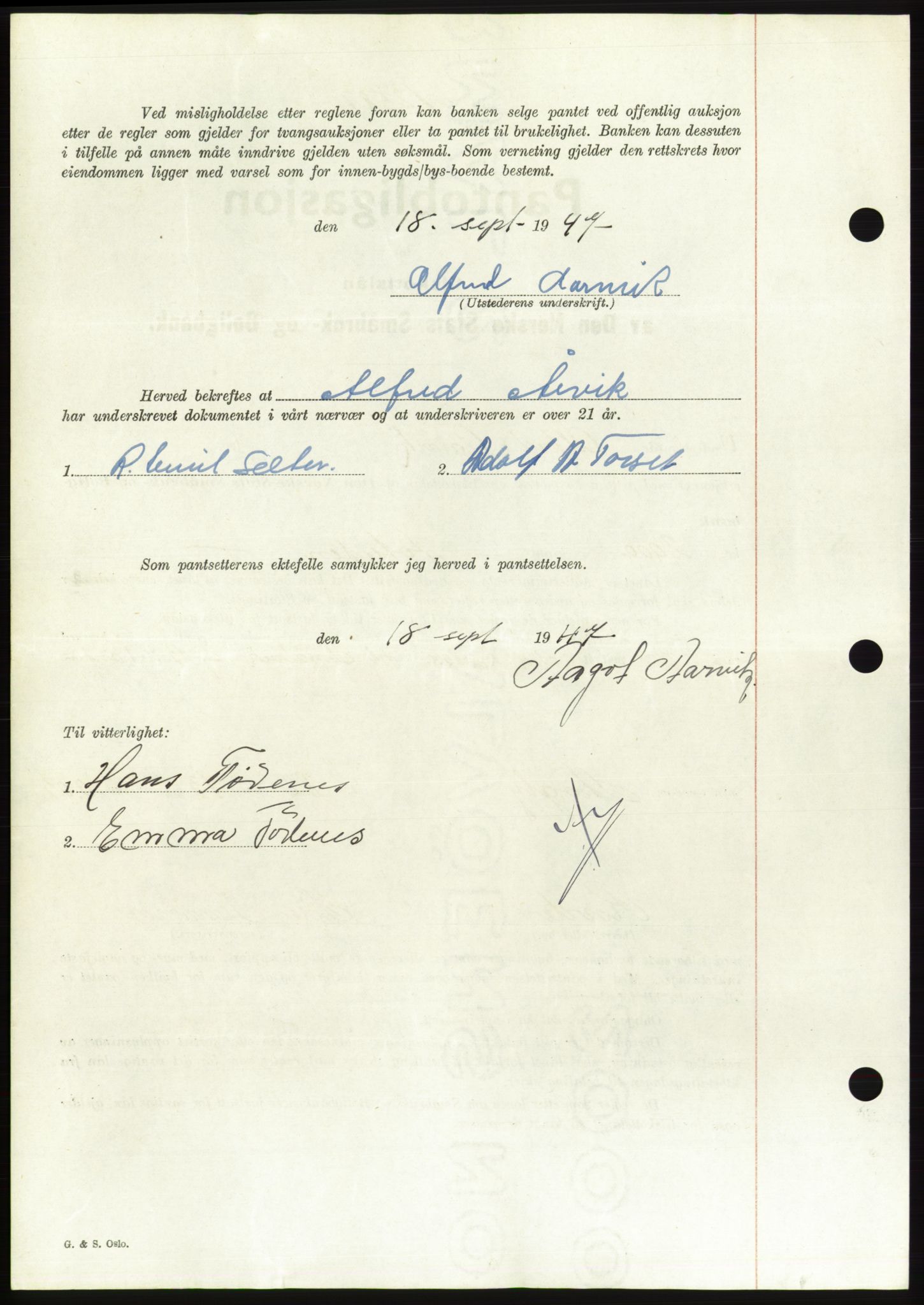 Søre Sunnmøre sorenskriveri, AV/SAT-A-4122/1/2/2C/L0115: Mortgage book no. 3B, 1947-1948, Diary no: : 1329/1947
