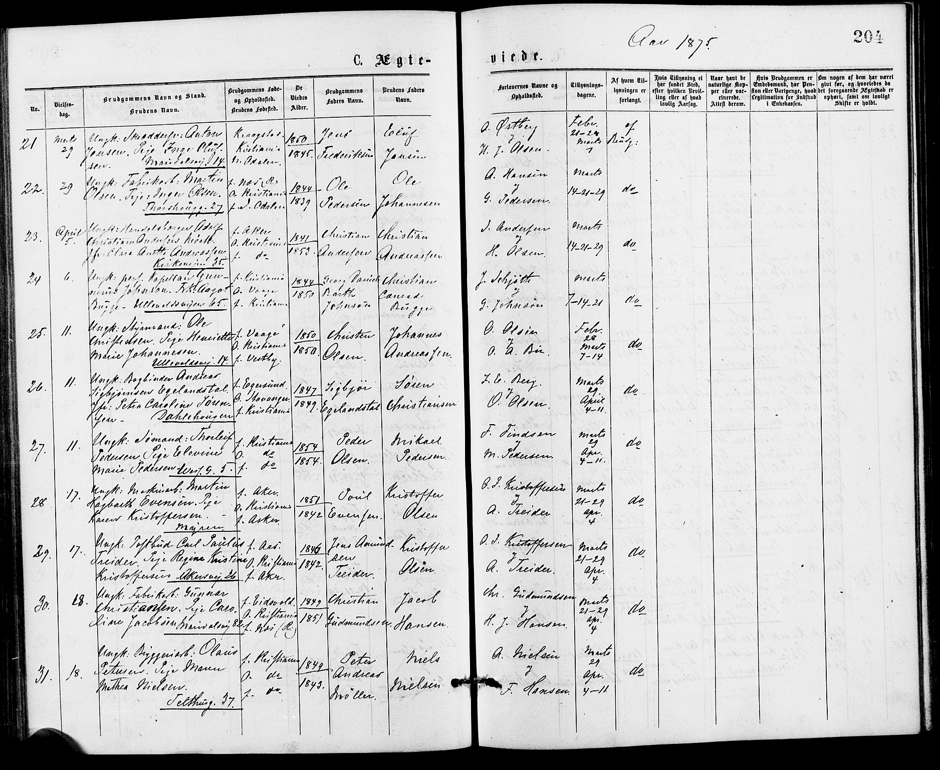 Gamle Aker prestekontor Kirkebøker, AV/SAO-A-10617a/G/L0004: Parish register (copy) no. 4, 1875-1879, p. 204