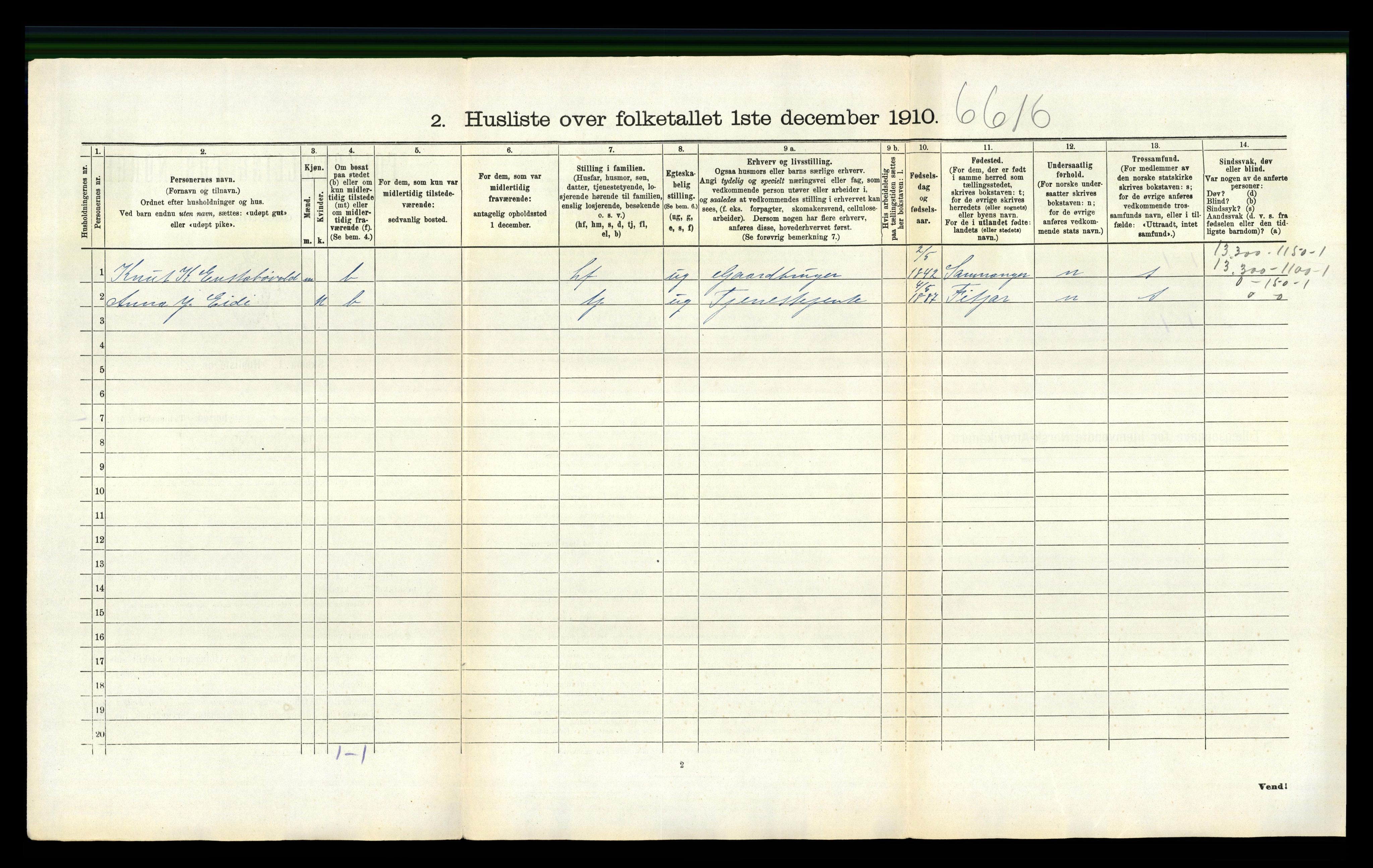 RA, 1910 census for Valestrand, 1910, p. 87