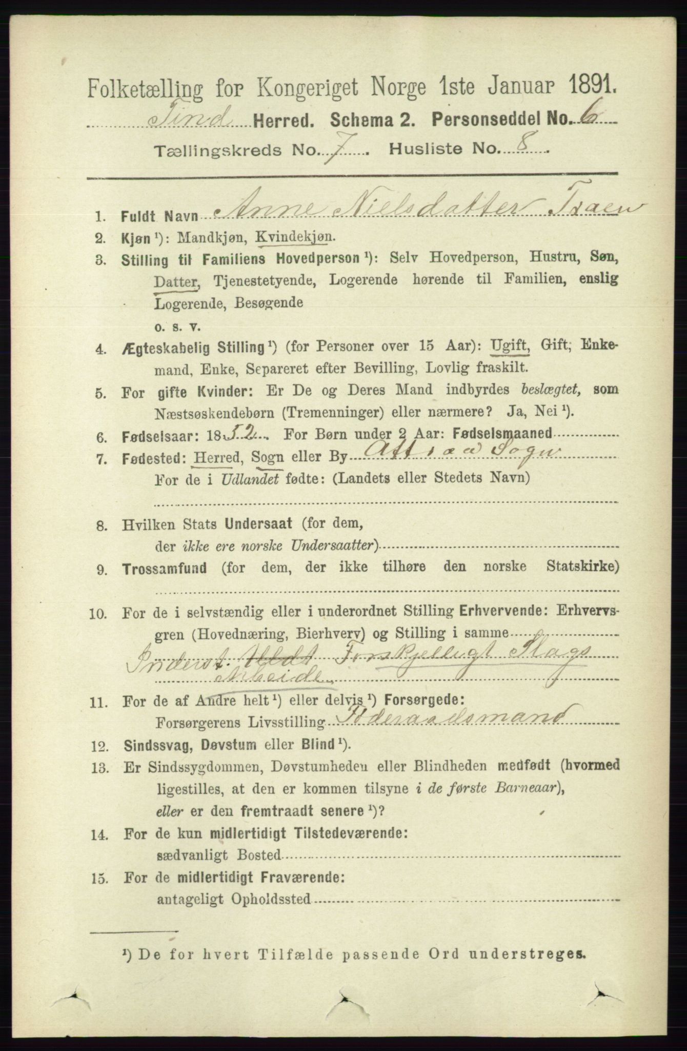 RA, 1891 census for 0826 Tinn, 1891, p. 1475