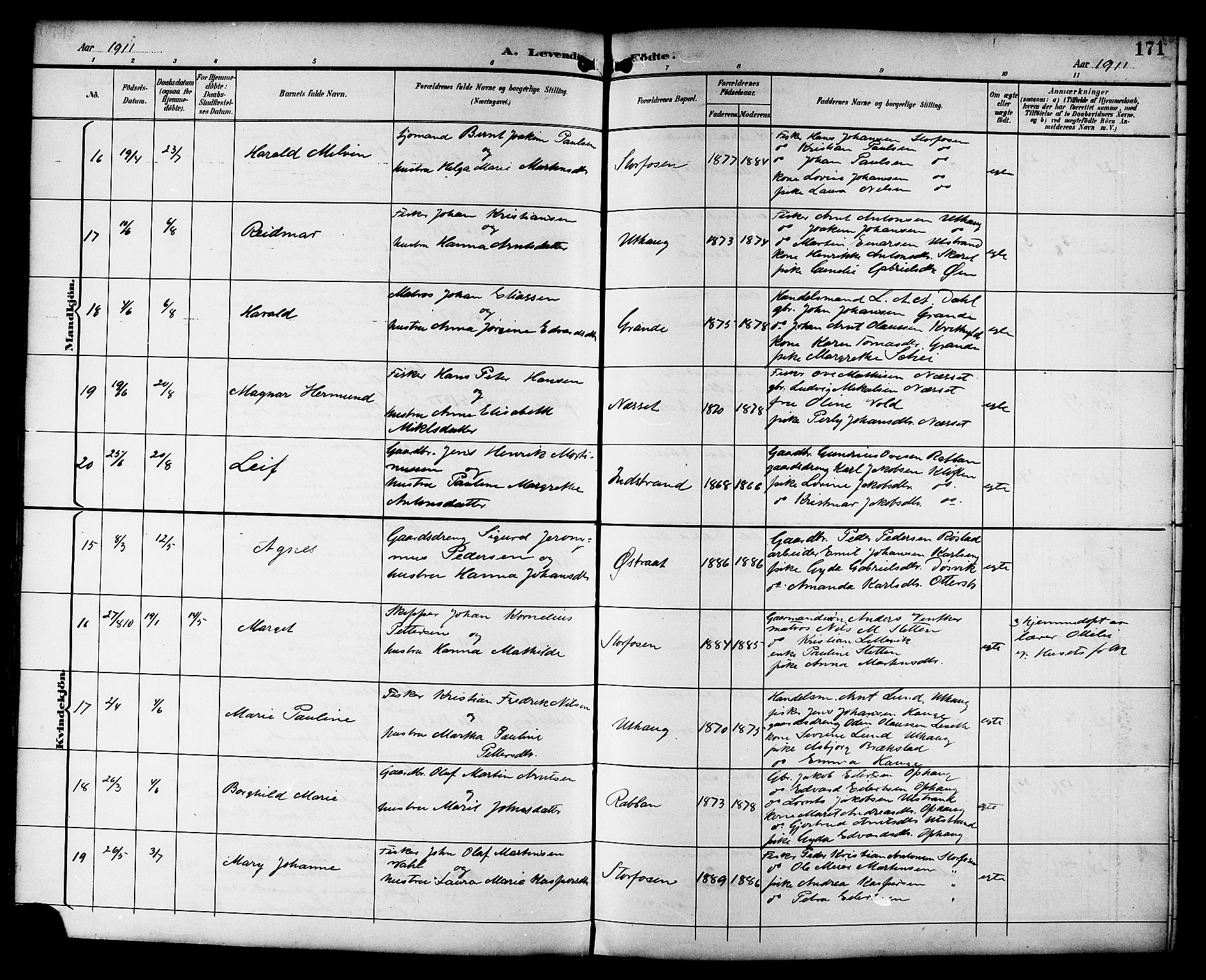 Ministerialprotokoller, klokkerbøker og fødselsregistre - Sør-Trøndelag, AV/SAT-A-1456/659/L0746: Parish register (copy) no. 659C03, 1893-1912, p. 171