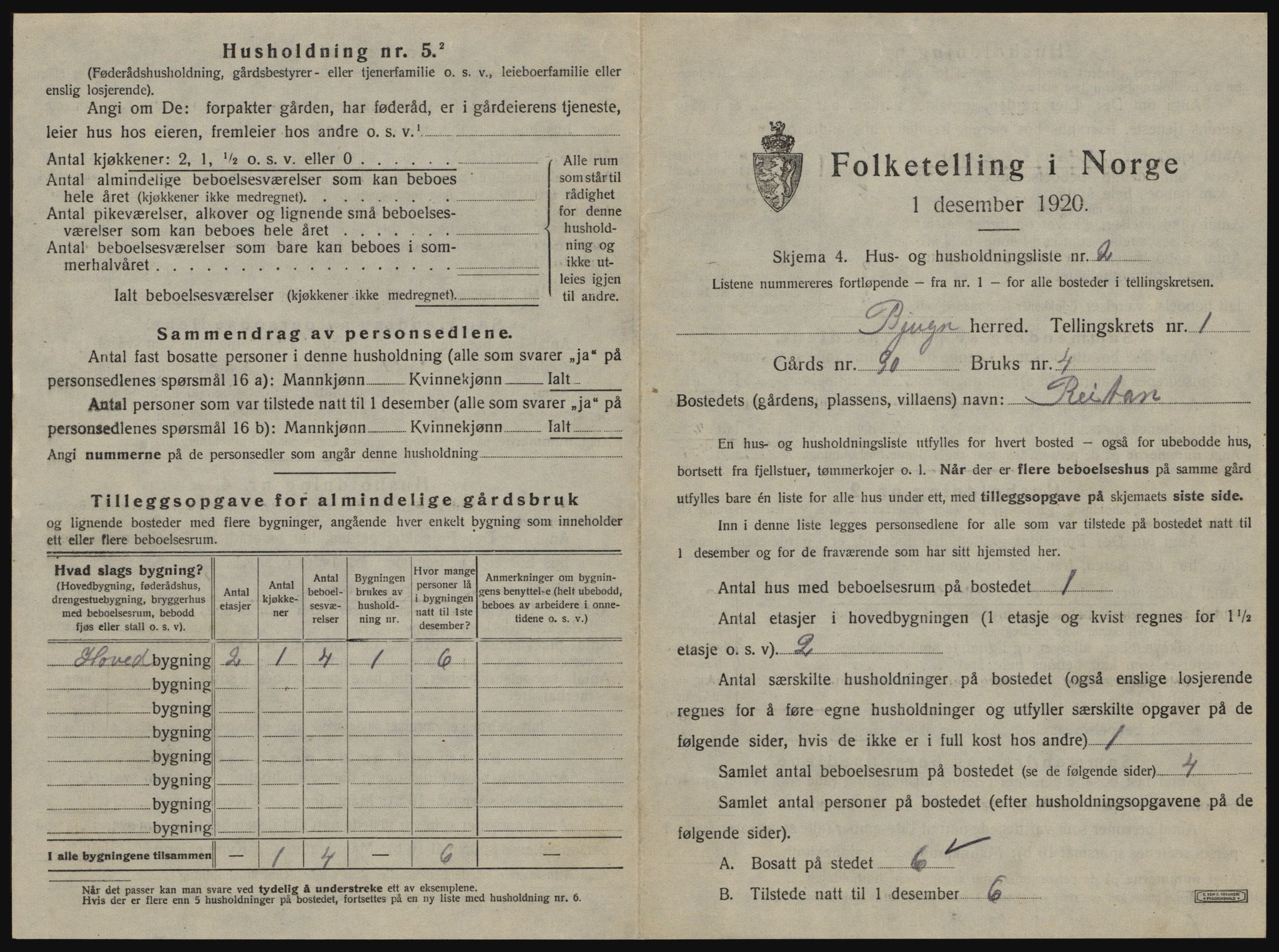 SAT, 1920 census for Bjugn, 1920, p. 21