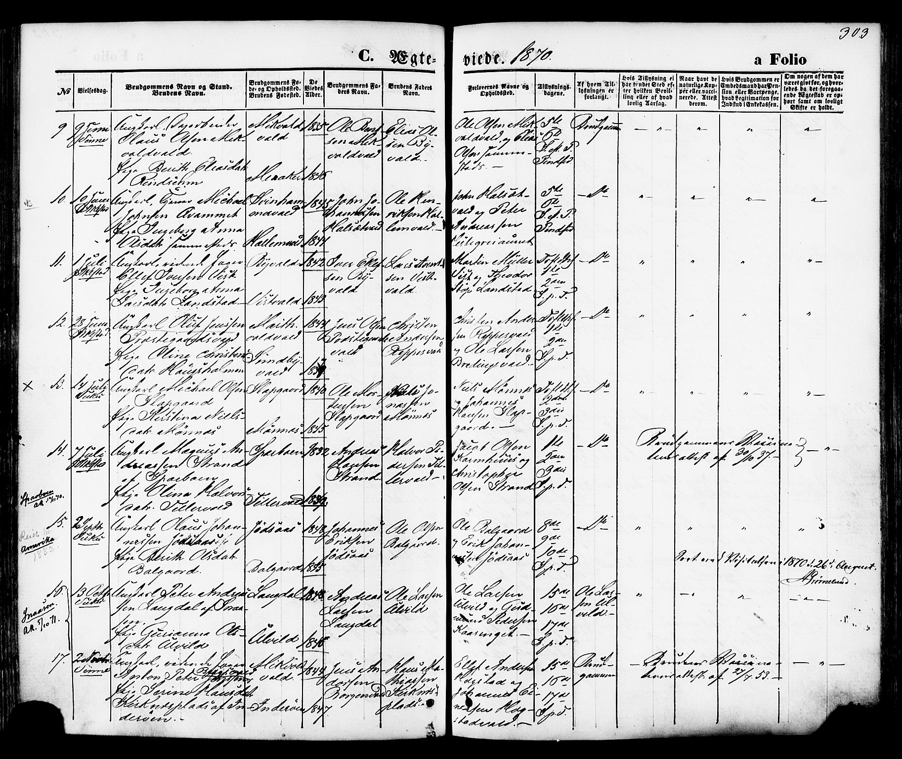 Ministerialprotokoller, klokkerbøker og fødselsregistre - Nord-Trøndelag, SAT/A-1458/723/L0242: Parish register (official) no. 723A11, 1870-1880, p. 303