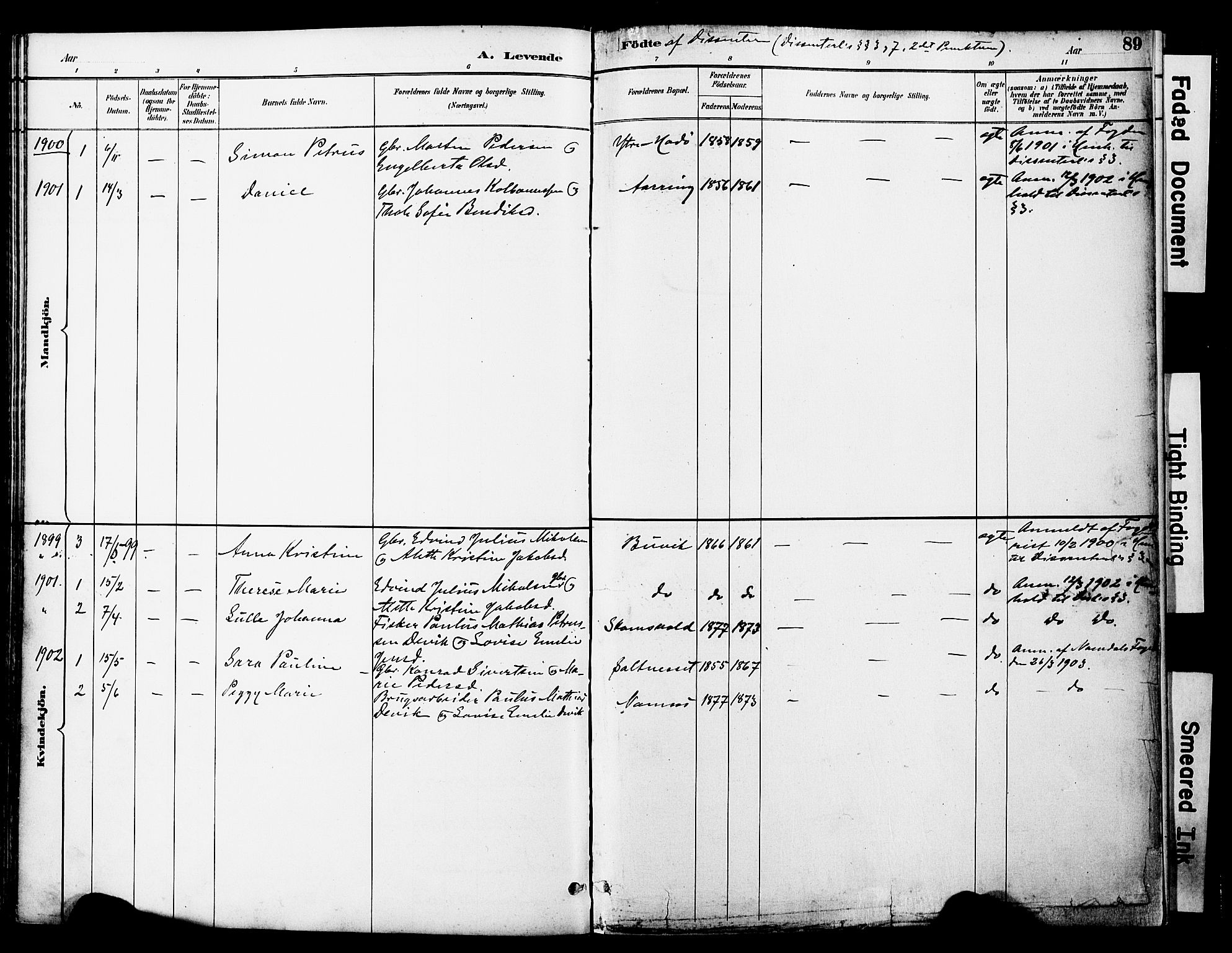 Ministerialprotokoller, klokkerbøker og fødselsregistre - Nord-Trøndelag, AV/SAT-A-1458/774/L0628: Parish register (official) no. 774A02, 1887-1903, p. 89