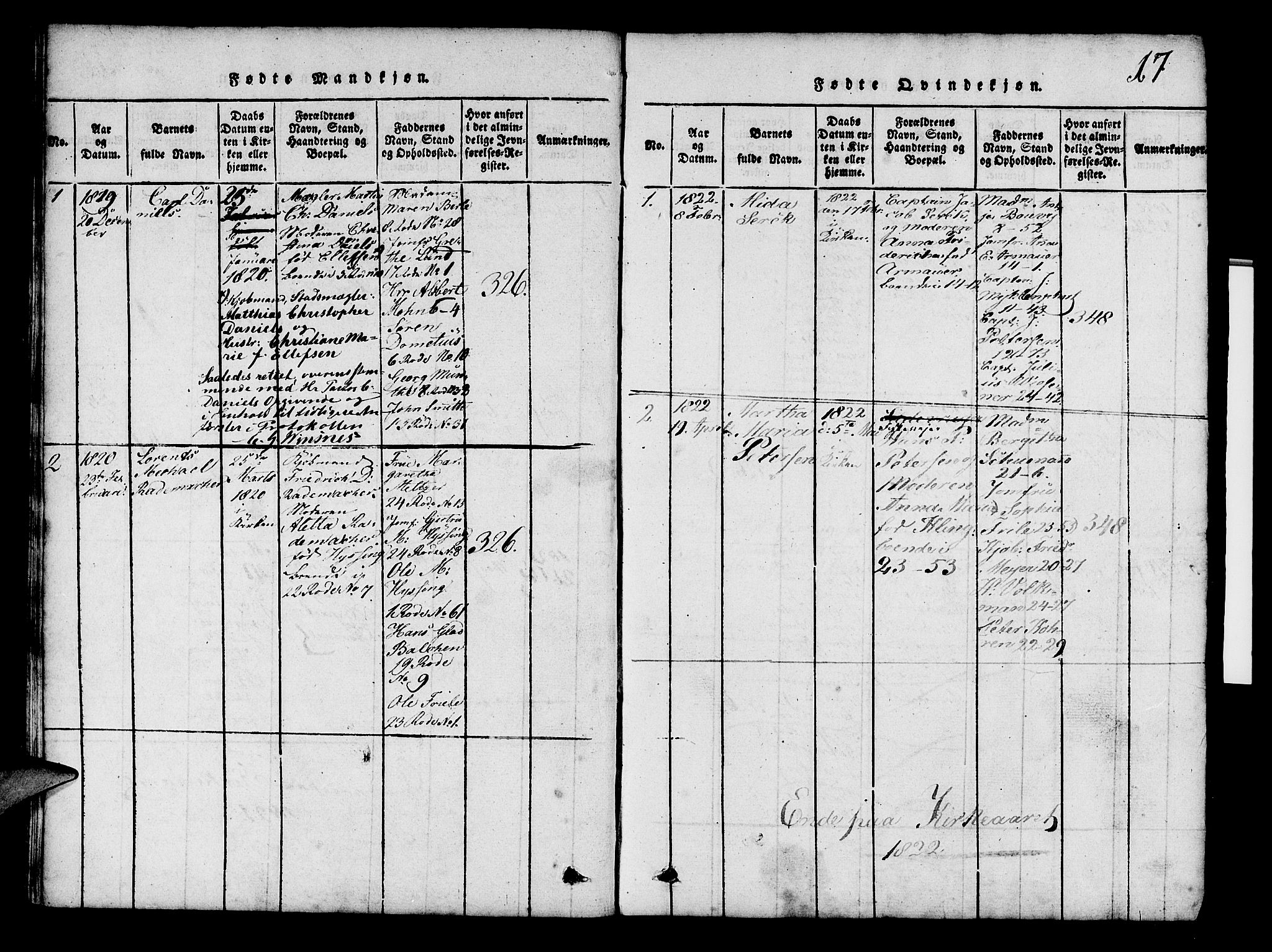 Mariakirken Sokneprestembete, SAB/A-76901/H/Hab/L0001: Parish register (copy) no. A 1, 1815-1846, p. 17