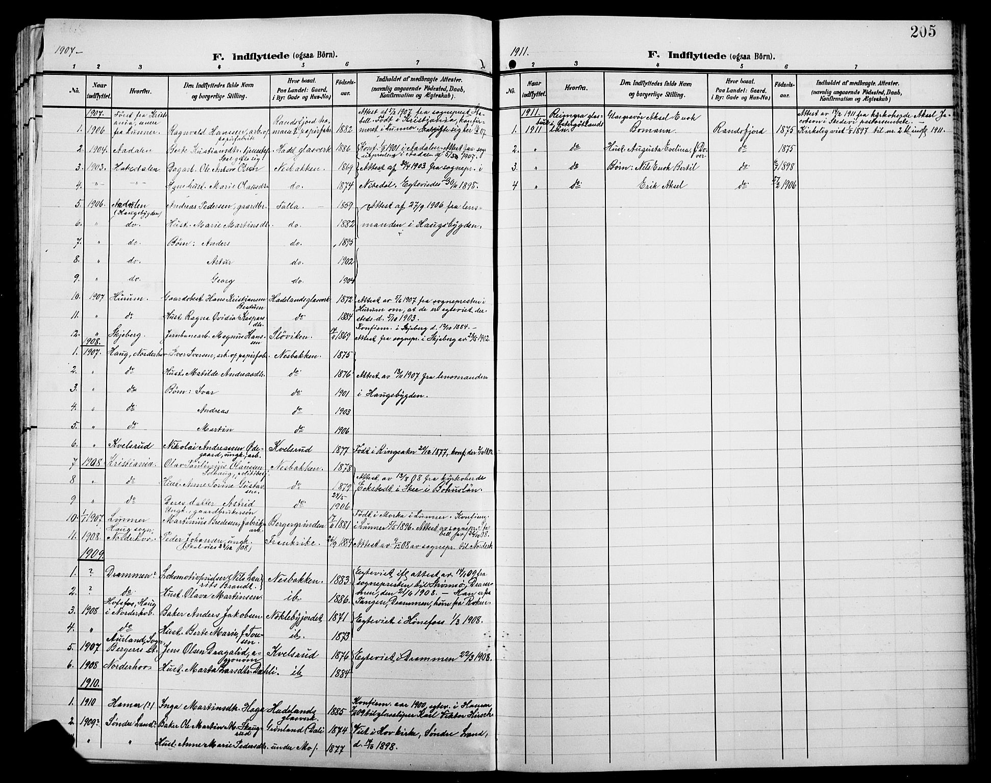 Jevnaker prestekontor, AV/SAH-PREST-116/H/Ha/Hab/L0004: Parish register (copy) no. 4, 1907-1918, p. 205