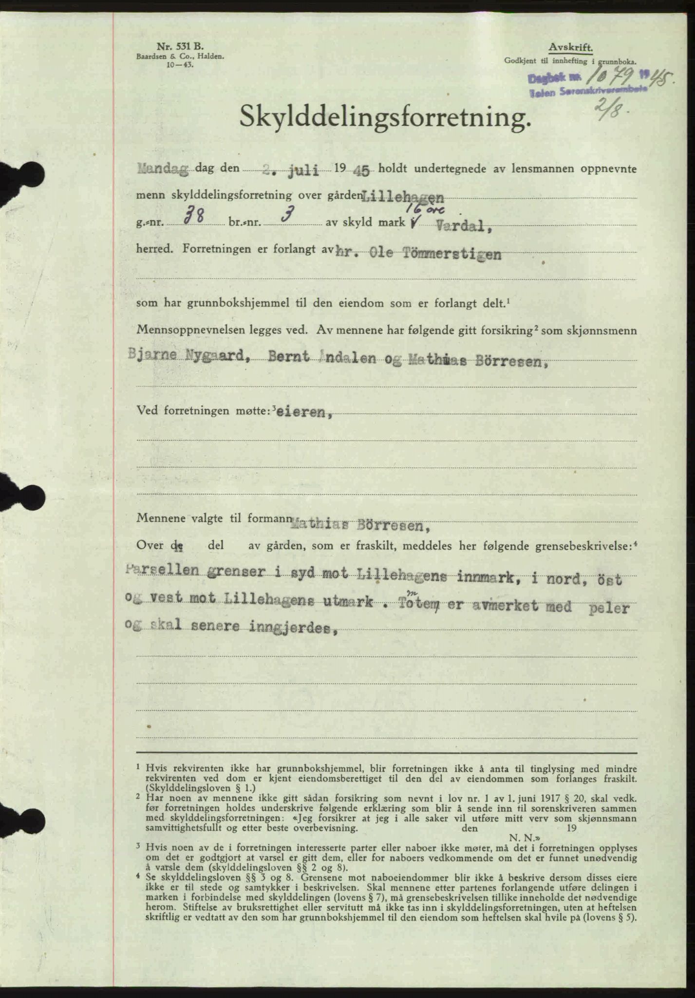 Toten tingrett, SAH/TING-006/H/Hb/Hbc/L0013: Mortgage book no. Hbc-13, 1945-1945, Diary no: : 1076/1945
