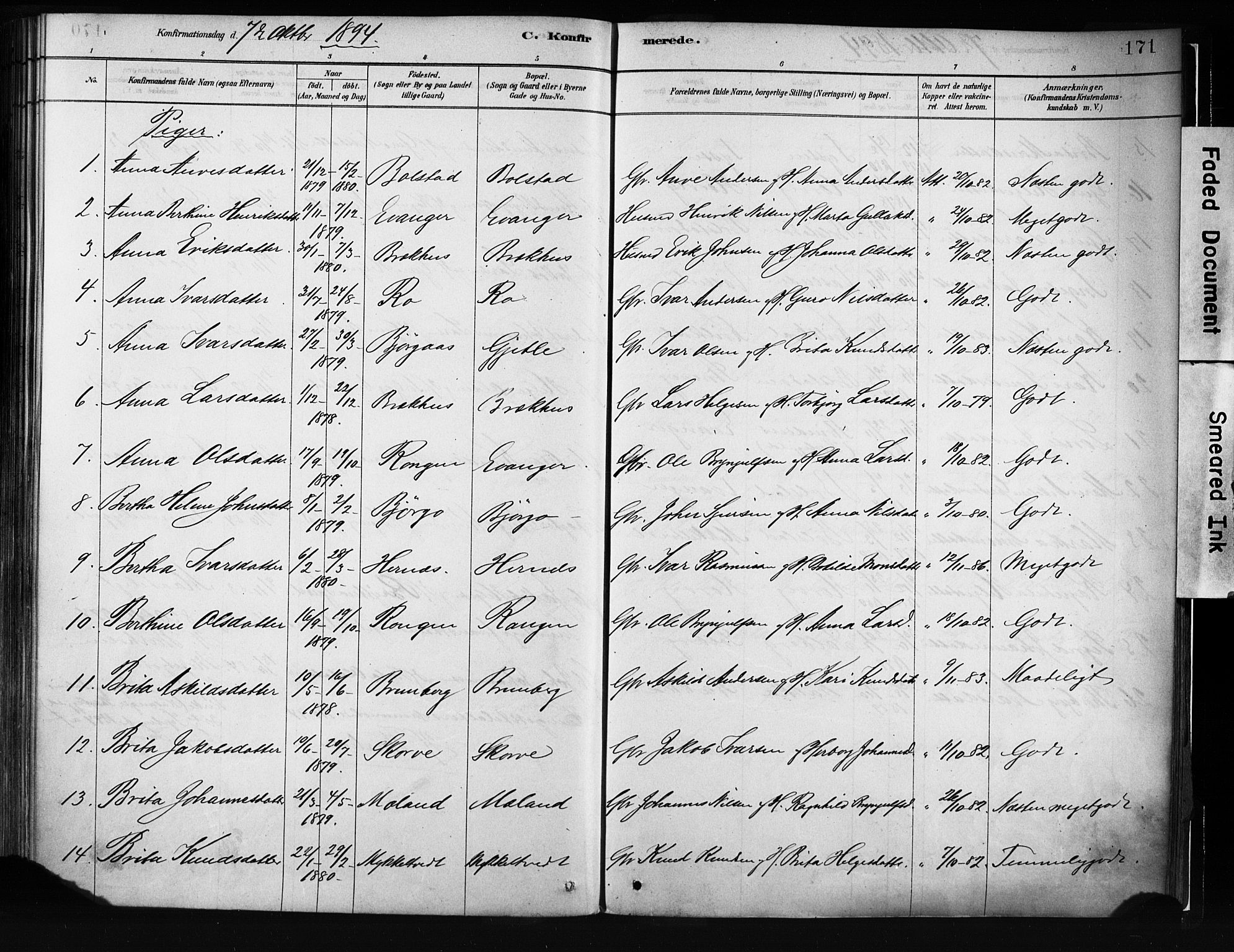 Evanger sokneprestembete, AV/SAB-A-99924: Parish register (official) no. A 1, 1877-1899, p. 171