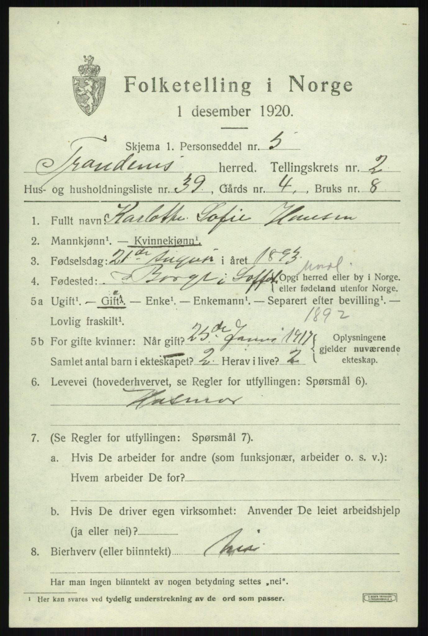 SATØ, 1920 census for Trondenes, 1920, p. 4133