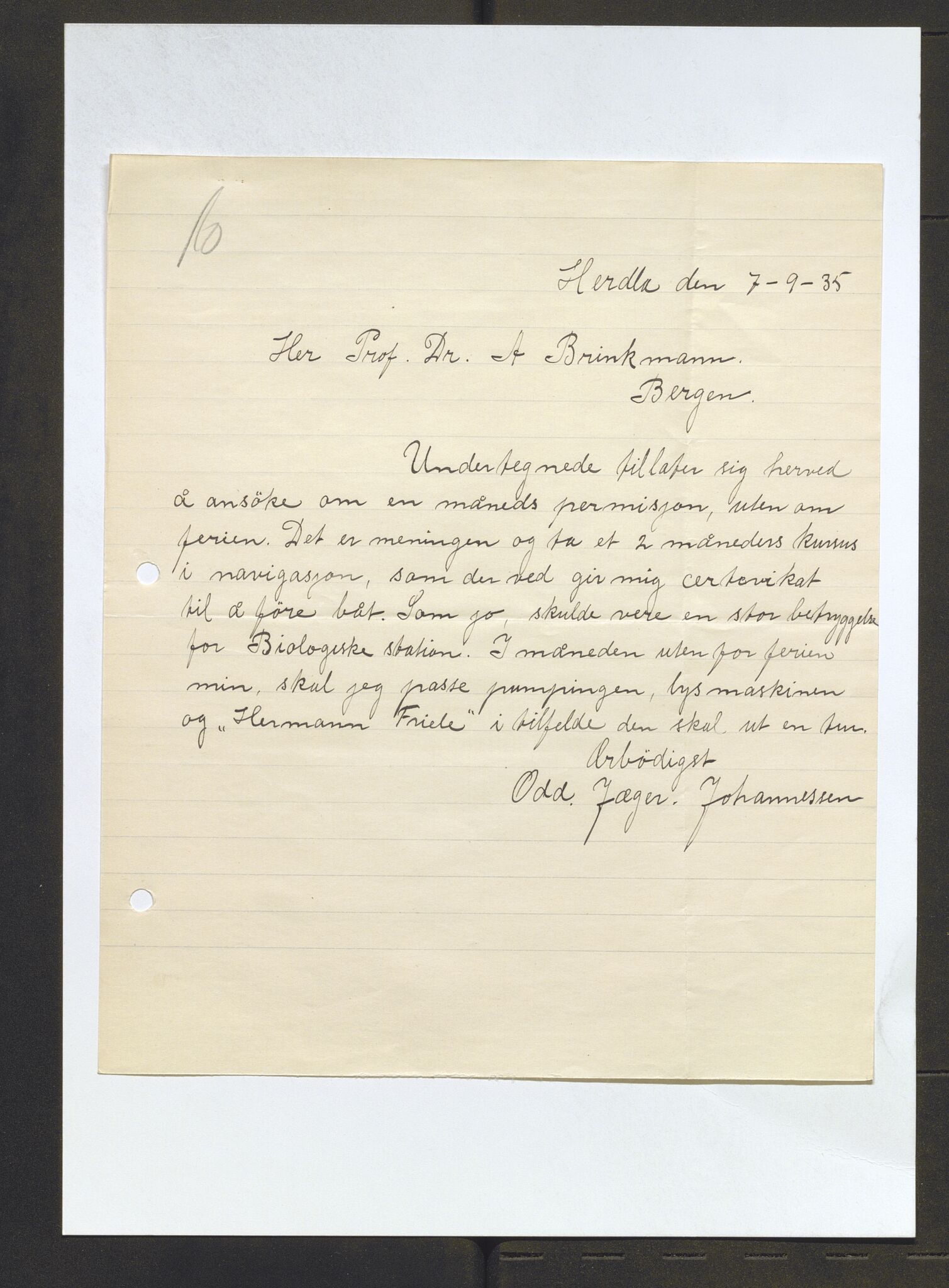 Bergens Museum, AV/SAB-A-17301/13/D/L0002: Korrespondanse , 1928-1940, p. 599