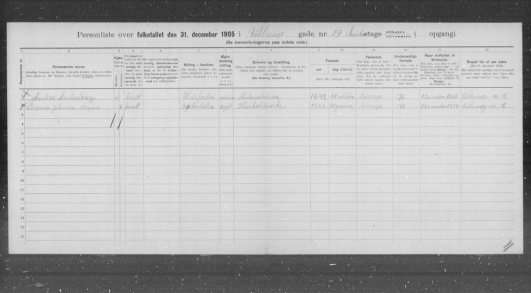 OBA, Municipal Census 1905 for Kristiania, 1905, p. 43717