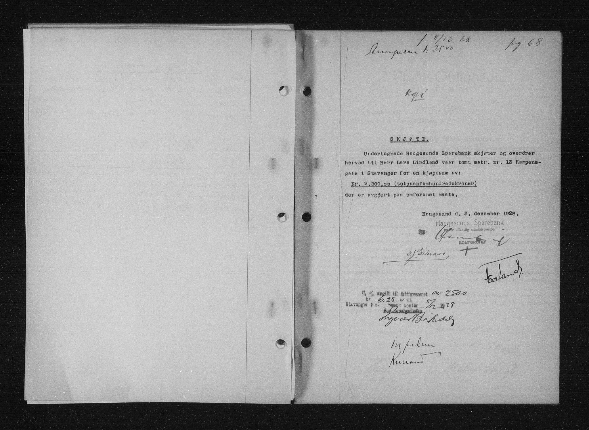 Stavanger byfogd, SAST/A-101408/001/4/41/410/410BB/L0055: Mortgage book no. 43, 1928-1929, Deed date: 08.12.1928