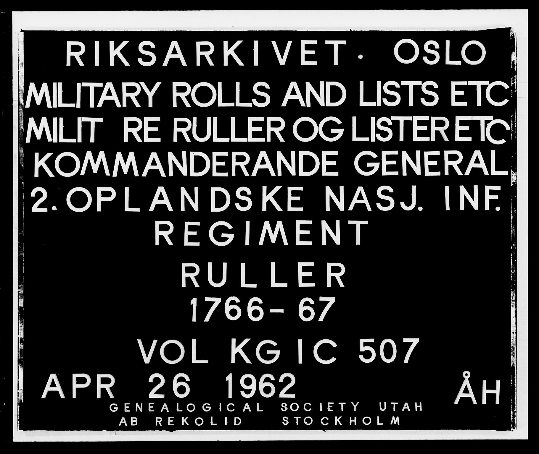 Kommanderende general (KG I) med Det norske krigsdirektorium, AV/RA-EA-5419/E/Ea/L0507: 2. Opplandske regiment, 1766-1767, p. 1