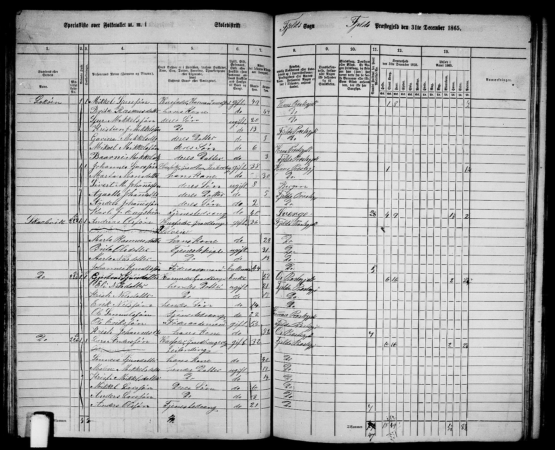 RA, 1865 census for Fjell, 1865, p. 94