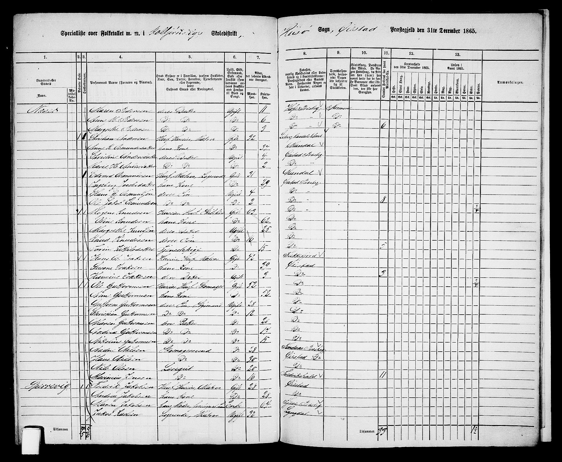 RA, 1865 census for Øyestad, 1865, p. 244