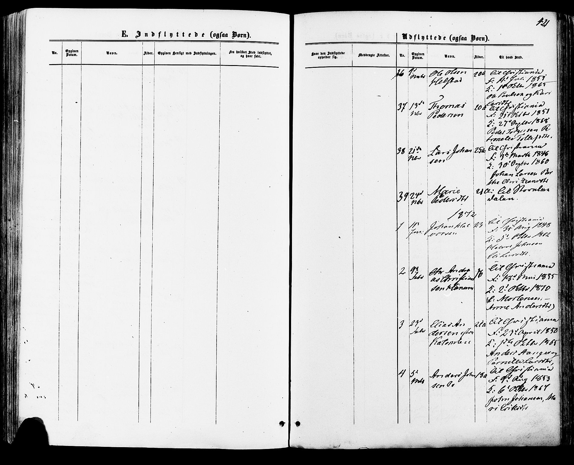 Vang prestekontor, Hedmark, SAH/PREST-008/H/Ha/Haa/L0015: Parish register (official) no. 15, 1871-1885, p. 421