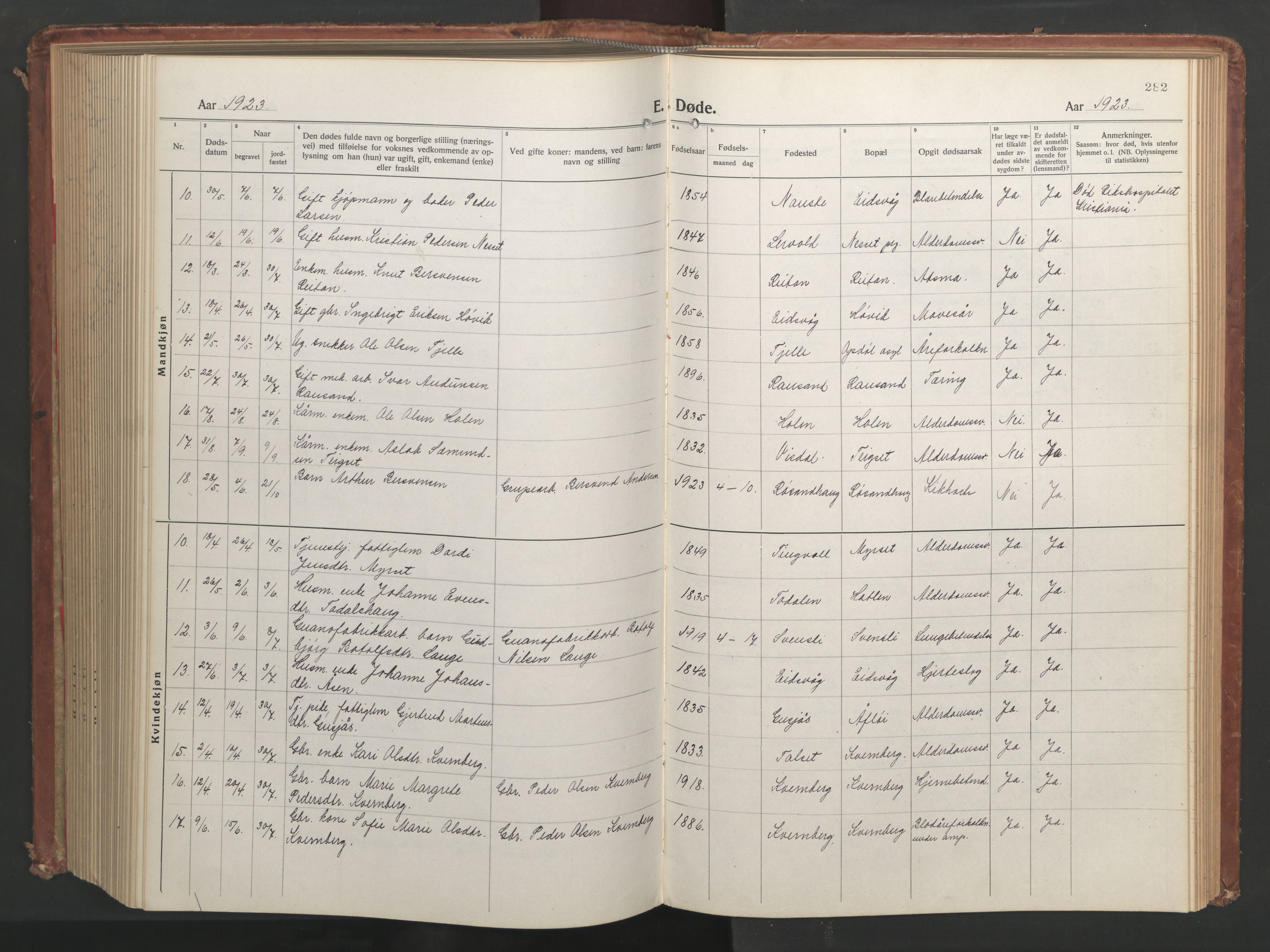 Ministerialprotokoller, klokkerbøker og fødselsregistre - Møre og Romsdal, AV/SAT-A-1454/551/L0633: Parish register (copy) no. 551C05, 1921-1961, p. 282